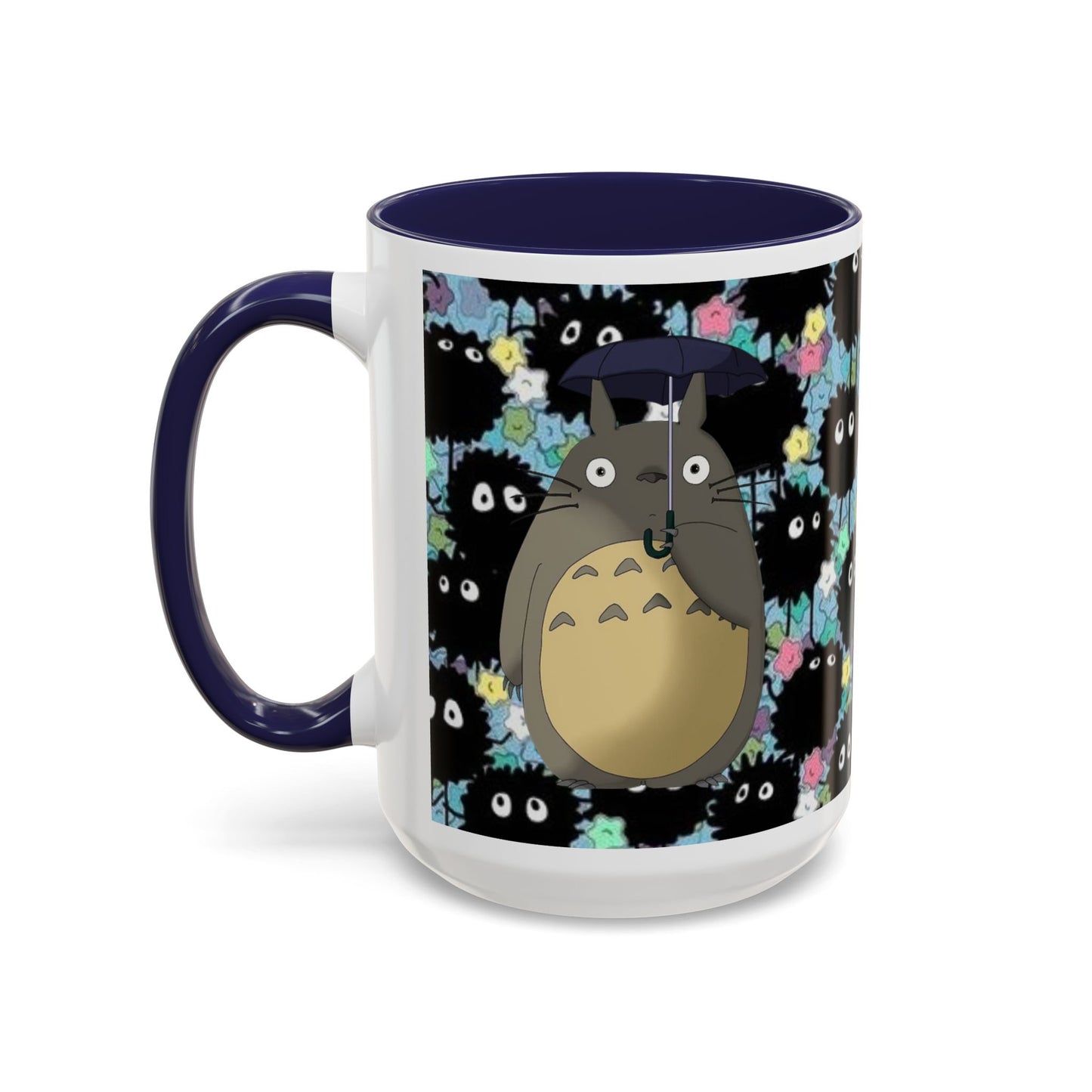 Totoro & Soot Sprites Accent Mug – Studio Ghibli Color Handle Cup – 11oz & 15oz Ceramic Anime Gift