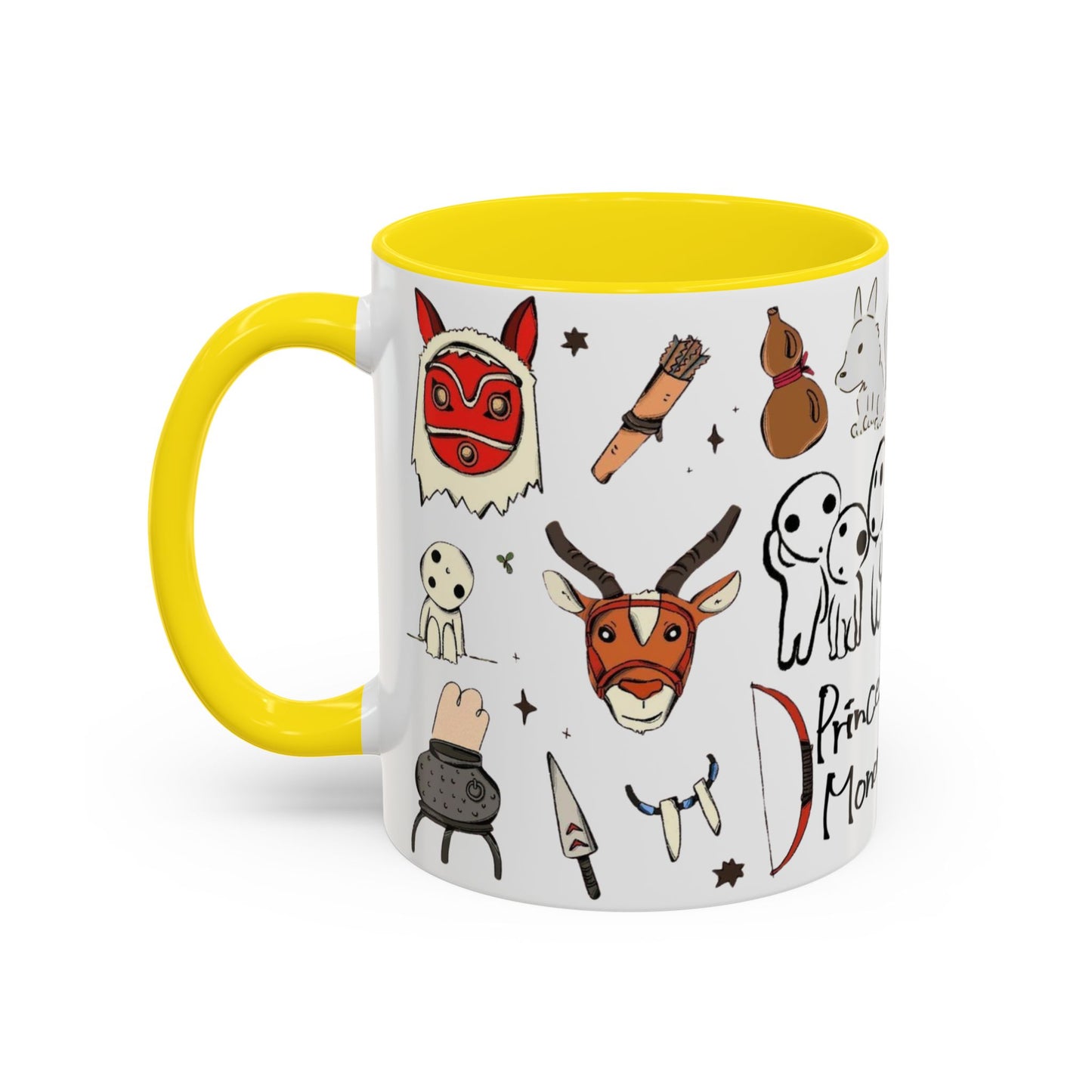 Princess Mononoke Accent Mug – Ghibli Collage Color Handle Cup 11oz & 15oz – Fantasy Anime Gift with San & Kodama