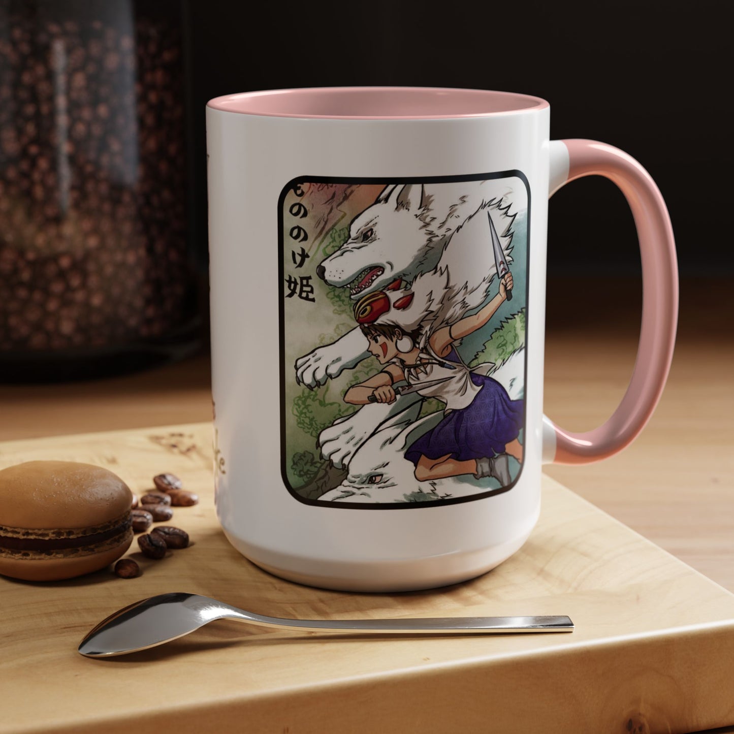 Princess Mononoke Accent Mug – Ghibli Collage Color Handle Cup 11oz & 15oz – Fantasy Anime Gift with San & Kodama