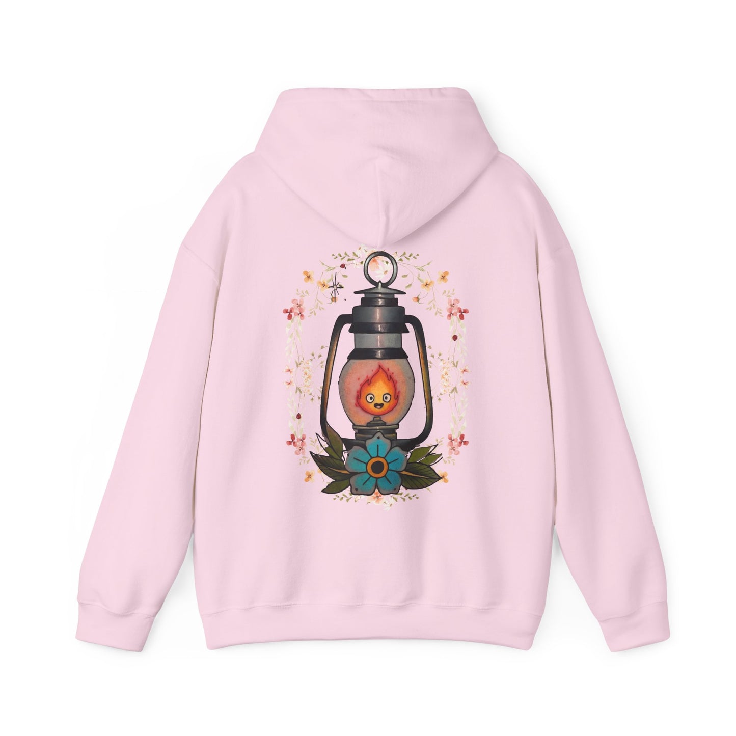Calcifer Lamp Flowers Back Print Hoodie – 100% Cotton Studio Ghibli Inspired Sweatshirt