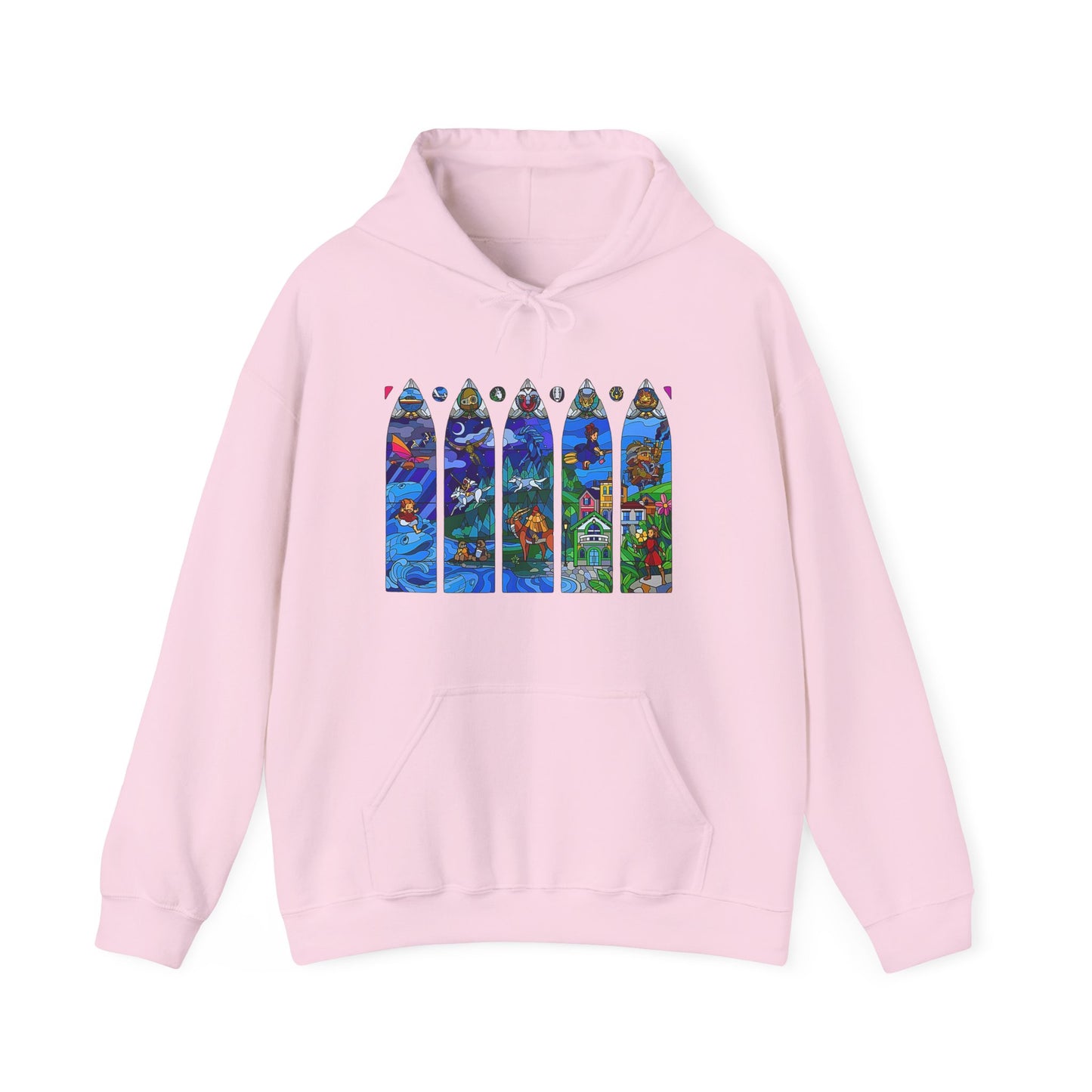 Studio Ghibli Stained Glass Hoodie – 100% Cotton Anime Hoodie with Vitral-Inspired Ghibli Art
