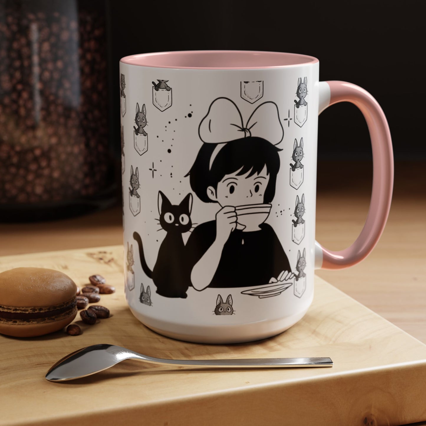 Kiki's Delivery Service Coffee Mug – Studio Ghibli Accent Handle Cup – 11oz & 15oz Anime Gift