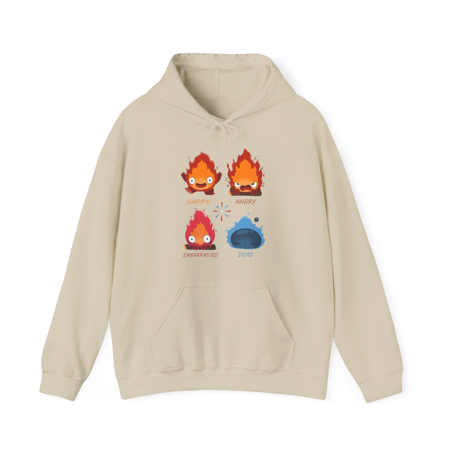 Funny Calcifer Faces Hoodie – 100% Cotton Howl’s Moving Castle Ghibli Anime Pullover