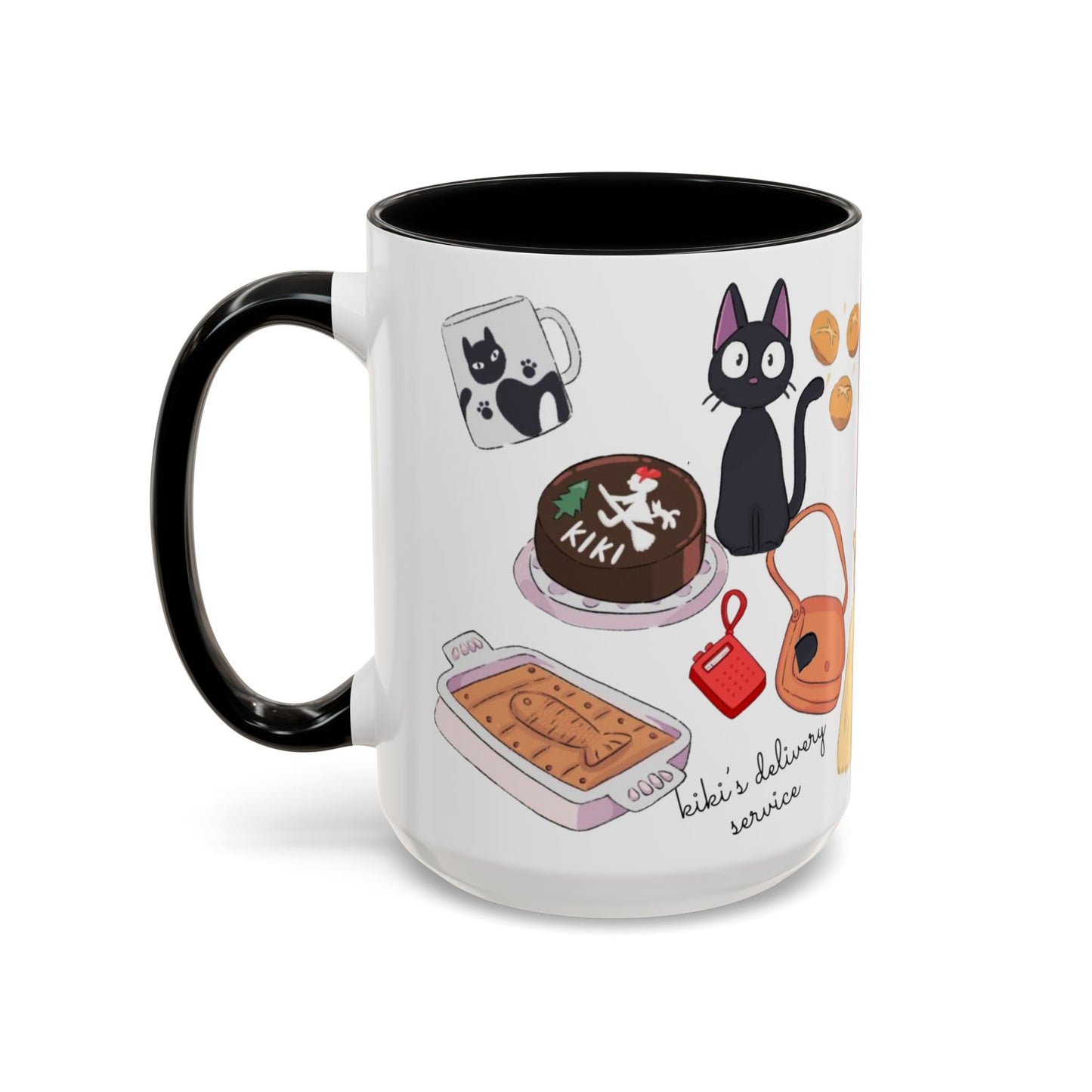Jiji Funny Accent Mug – Kiki’s Delivery Service Color Handle Cup 11oz & 15oz – Cute Ghibli Cat Anime Gift