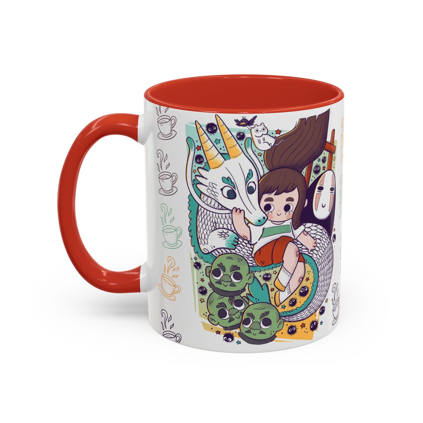 Spirited Away Accent Mug – Color Handle Anime Cup 11oz & 15oz – Studio Ghibli Coffee Mug Featuring Chihiro & No Face