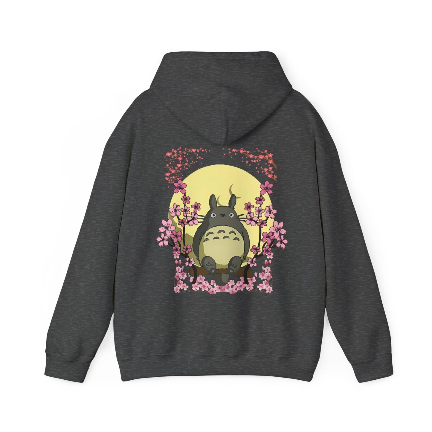 Totoro Sakura Moon Back Print Hoodie – 100% Cotton Studio Ghibli-Inspired Cherry Blossom Pullover