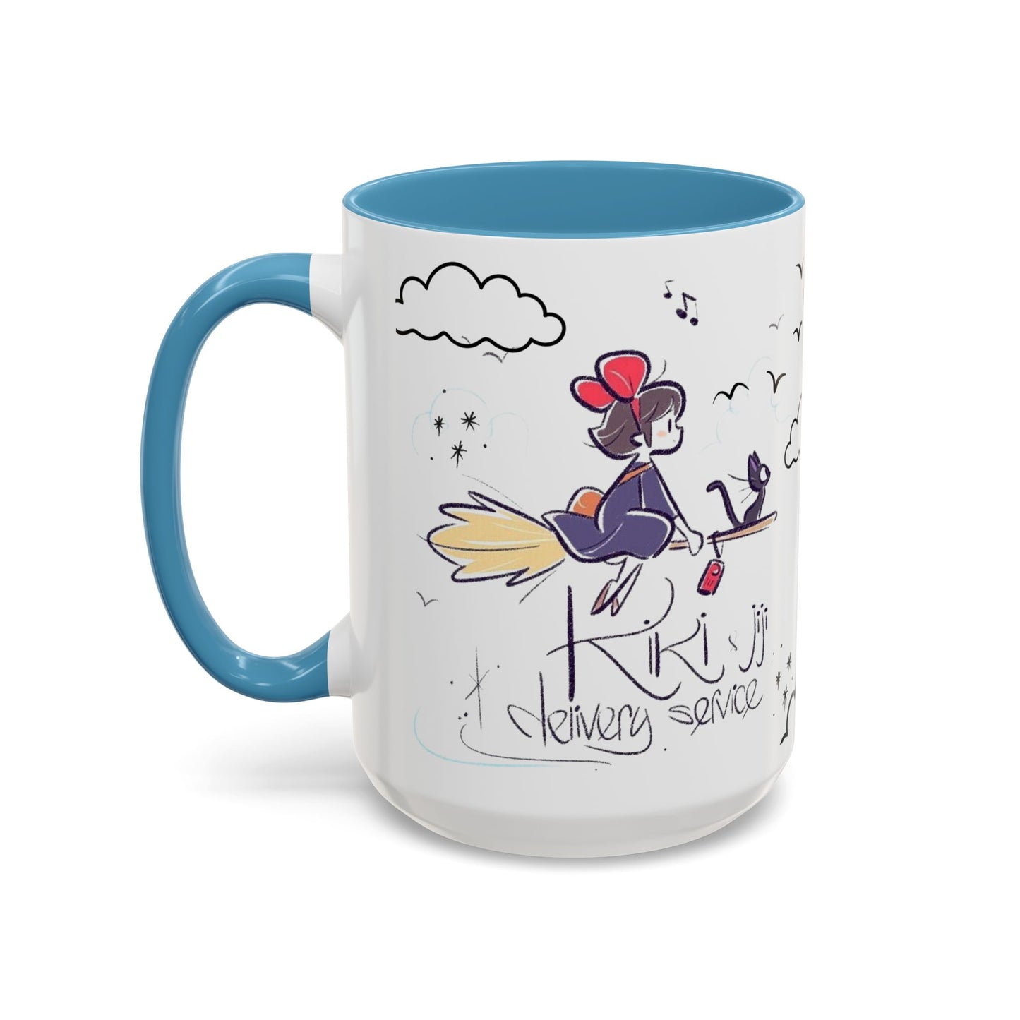 Kiki's Delivery Service Sketch Accent Mug – Studio Ghibli Ceramic Cup – 11oz & 15oz Anime Gift