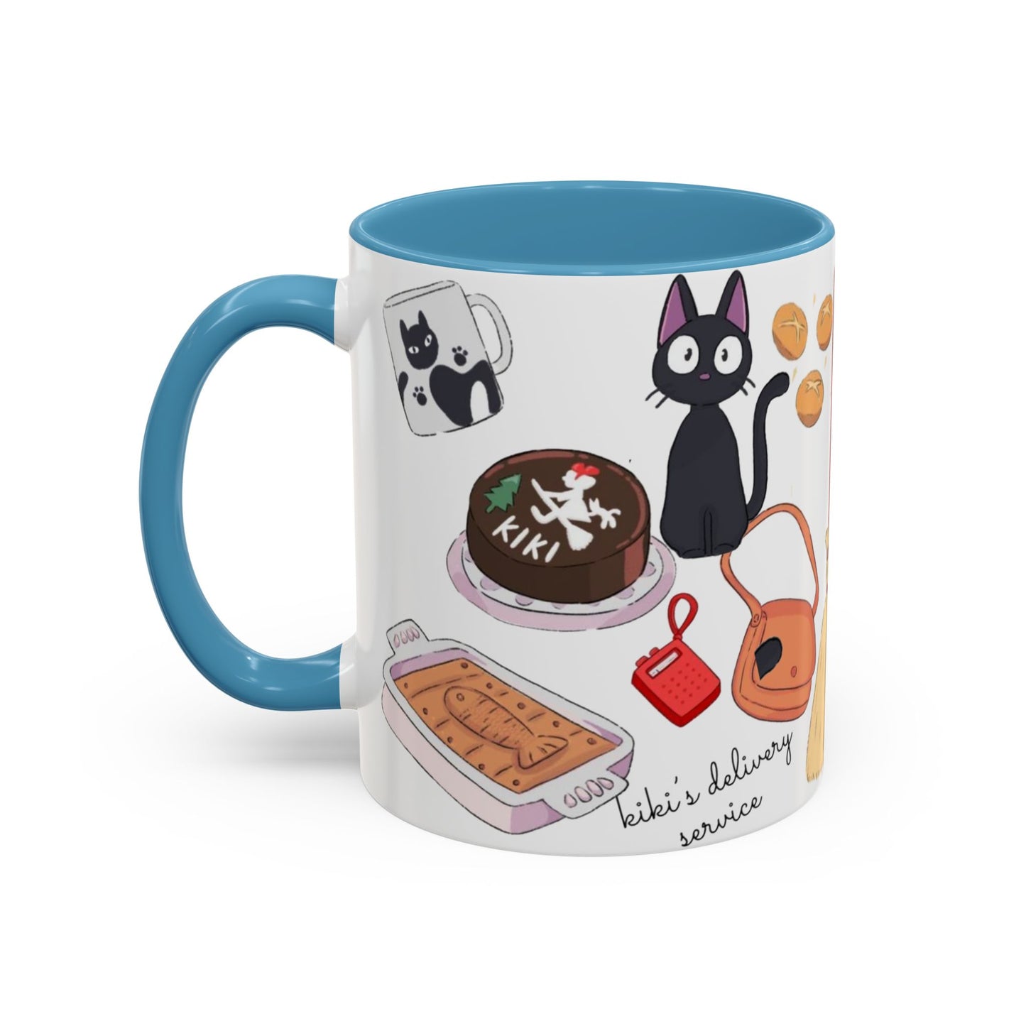 Jiji Funny Accent Mug – Kiki’s Delivery Service Color Handle Cup 11oz & 15oz – Cute Ghibli Cat Anime Gift