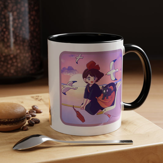 Jiji Funny Accent Mug – Kiki’s Delivery Service Color Handle Cup 11oz & 15oz – Cute Ghibli Cat Anime Gift