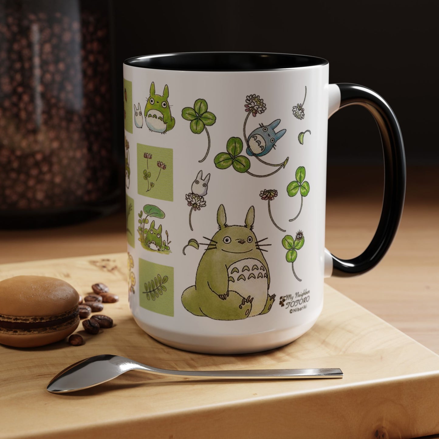Totoro Green Accent Mug – Studio Ghibli Color Handle Coffee Cup – 11oz & 15oz Ceramic Gift for Anime Fans