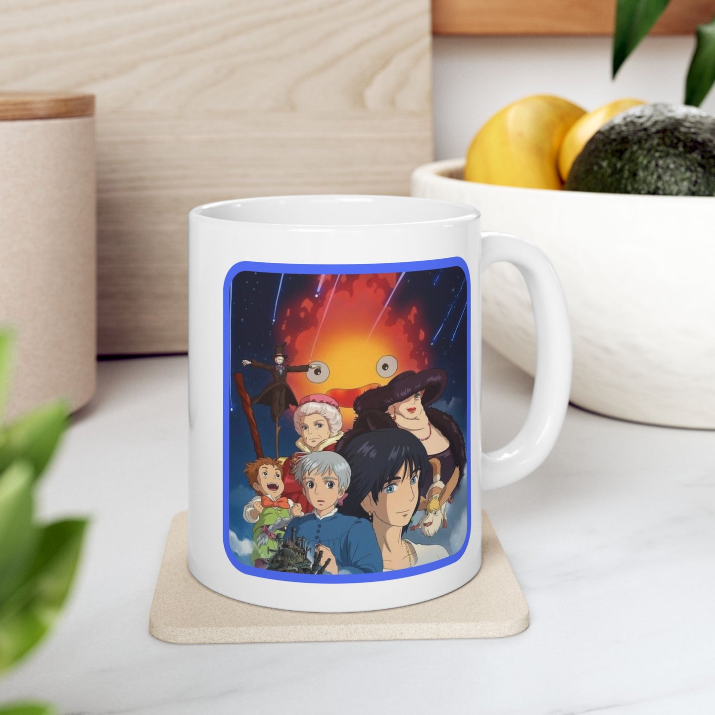 Howl’s Moving Castle Collage Mug – Studio Ghibli Coffee Cup 11oz & 15oz – Anime Gift Featuring Howl, Sophie & Calcifer