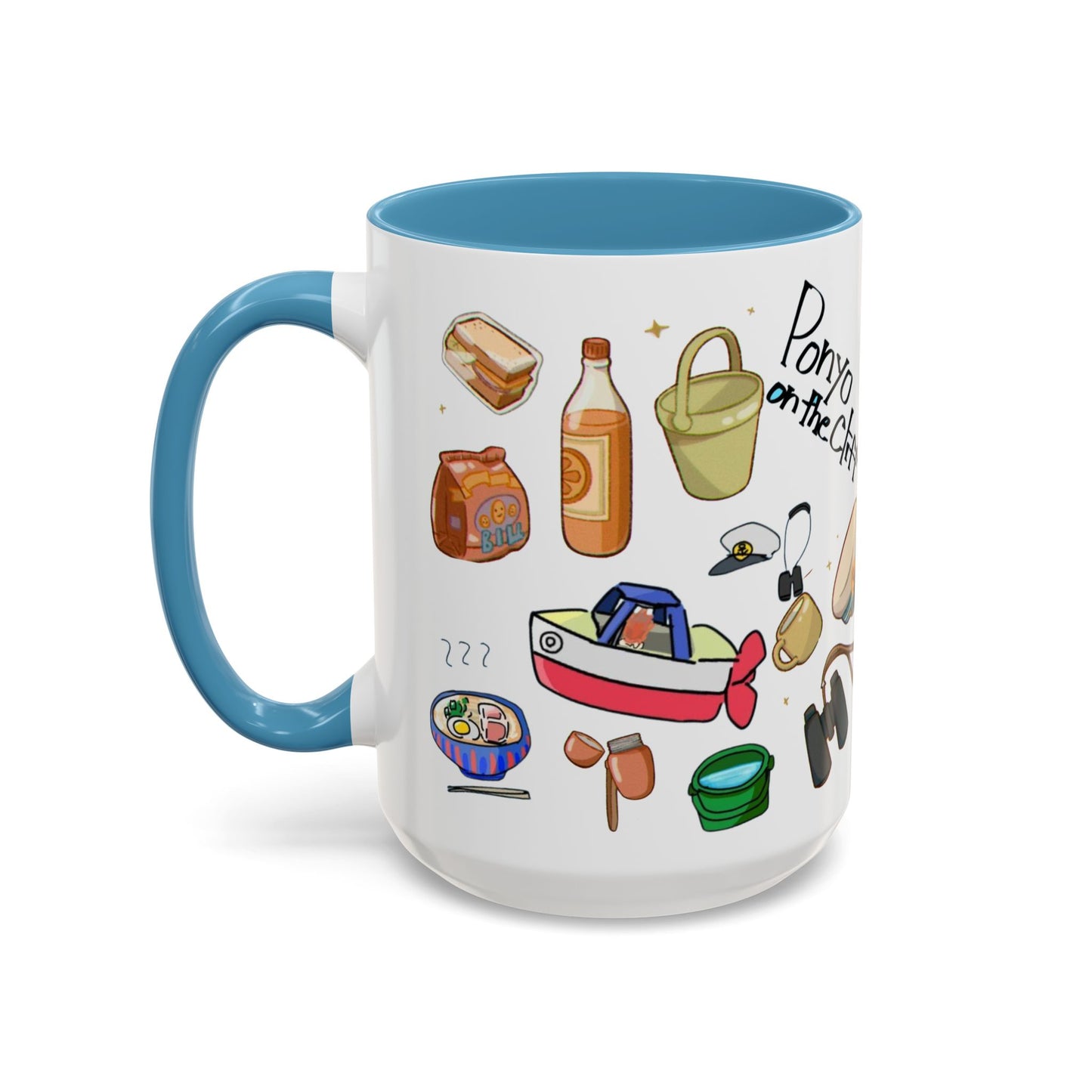Ponyo Accent Mug – Studio Ghibli Collage Color Handle Cup 11oz & 15oz – Cute Anime Ocean Gift for Fans