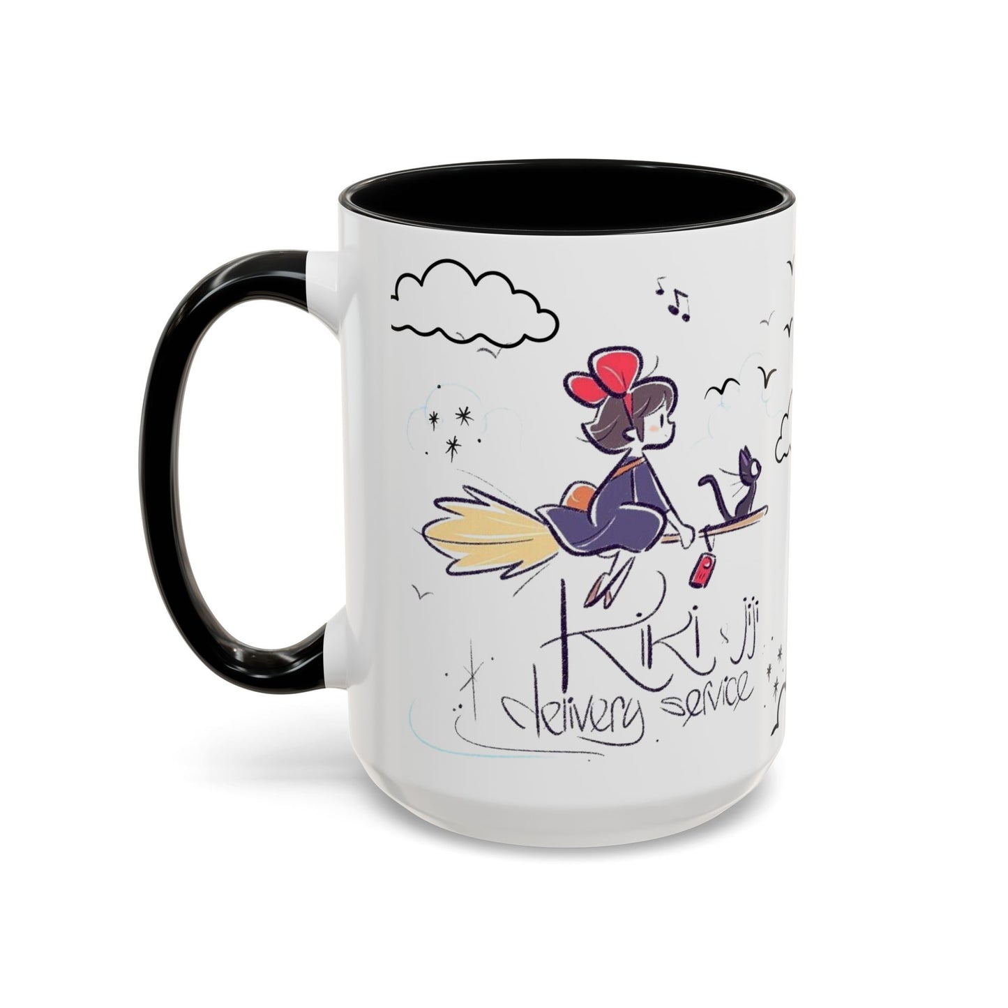 Kiki's Delivery Service Sketch Accent Mug – Studio Ghibli Ceramic Cup – 11oz & 15oz Anime Gift