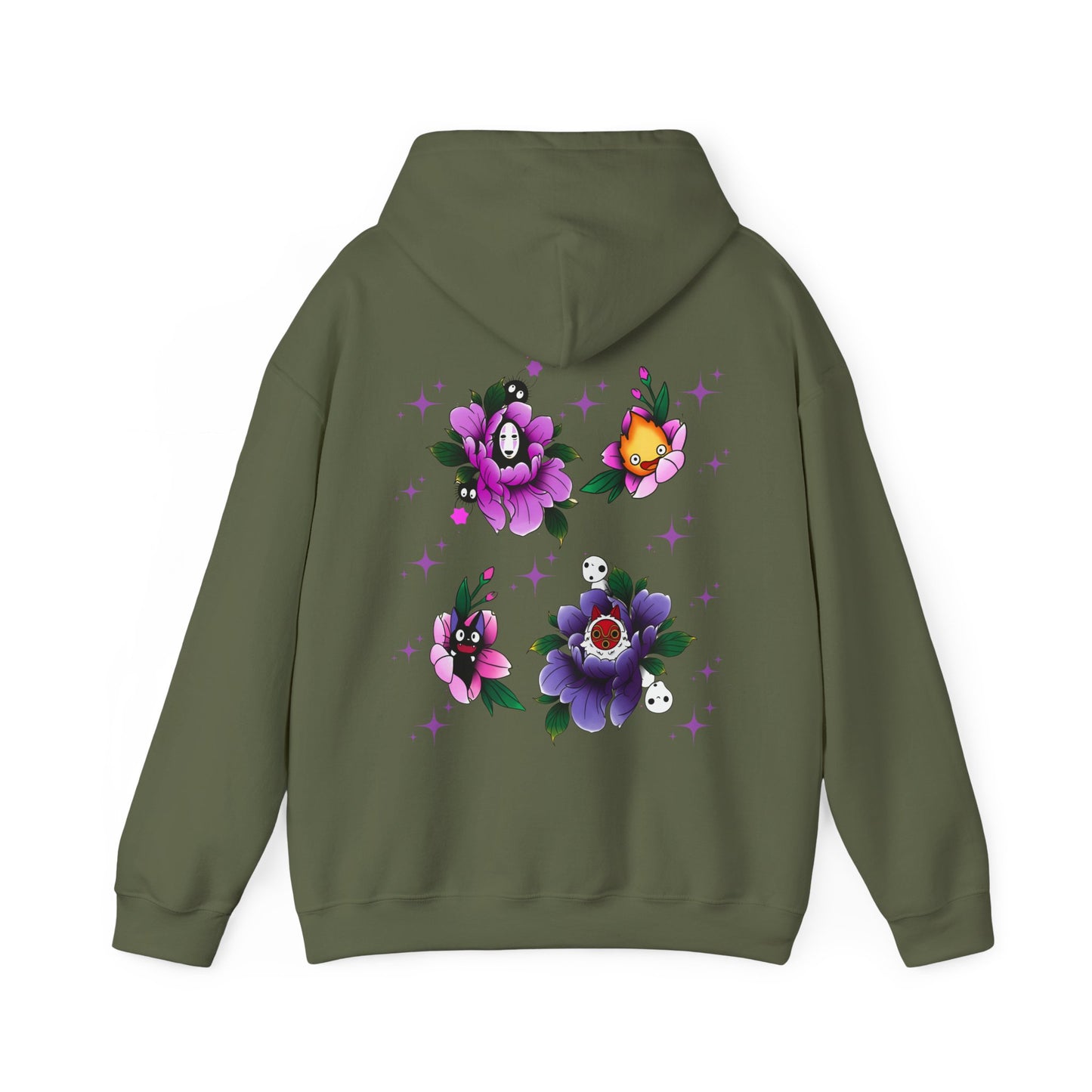Studio Ghibli Flowers Back Print Hoodie – 100% Cotton Floral Anime Sweatshirt