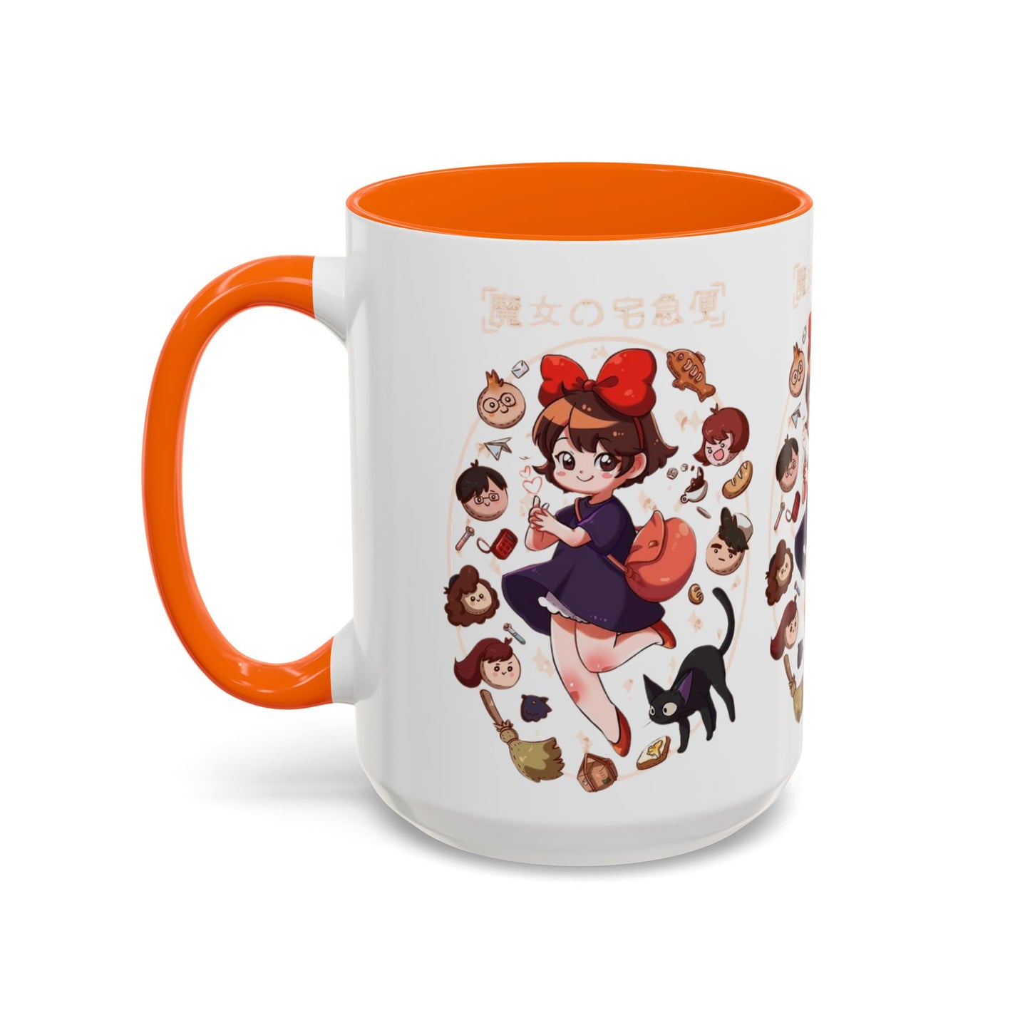 Kiki’s Delivery Service Accent Mug – Stained Glass Anime Cup 11oz & 15oz – Ghibli Inspired Color Handle Mug