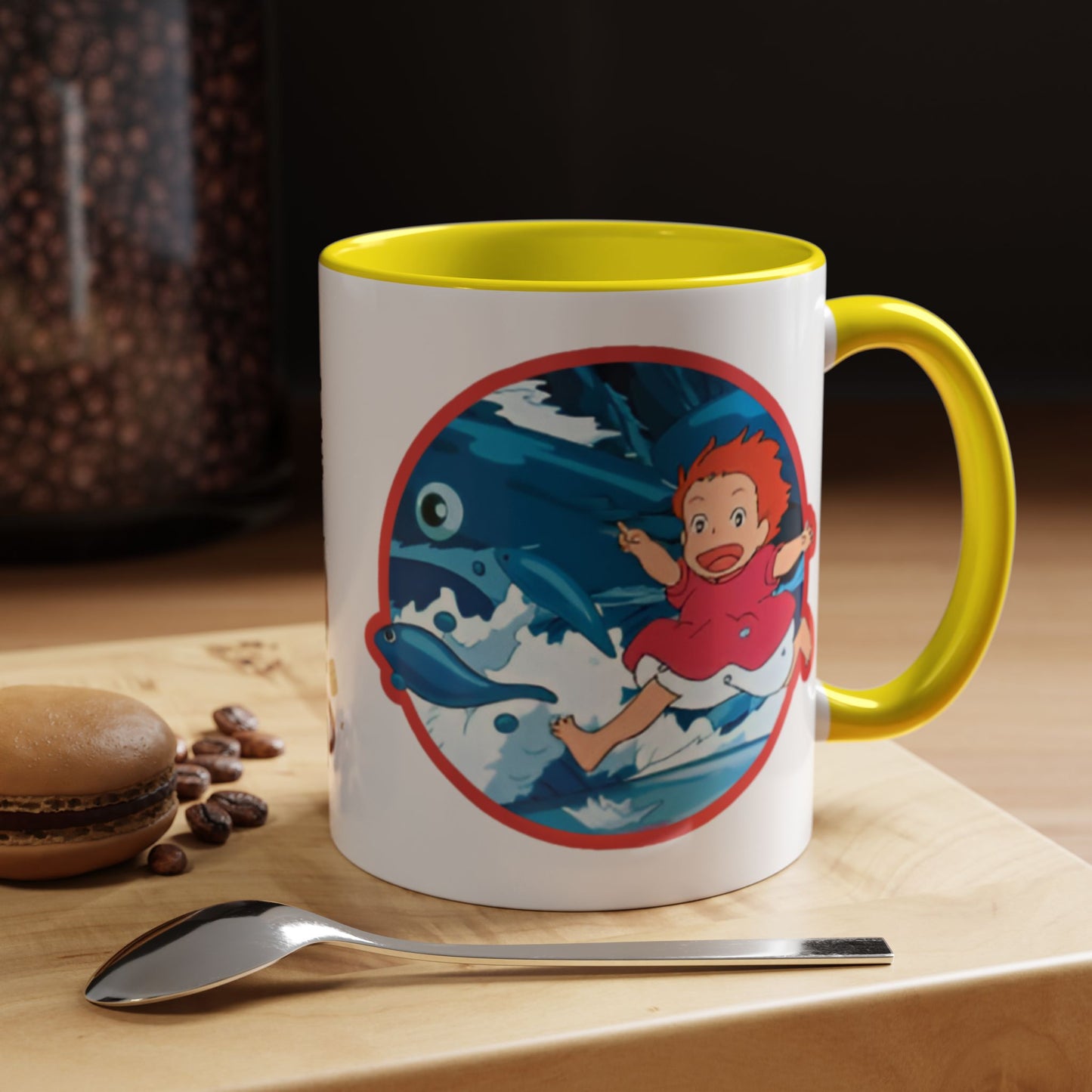 Ponyo Accent Mug – Studio Ghibli Collage Color Handle Cup 11oz & 15oz – Cute Anime Ocean Gift for Fans