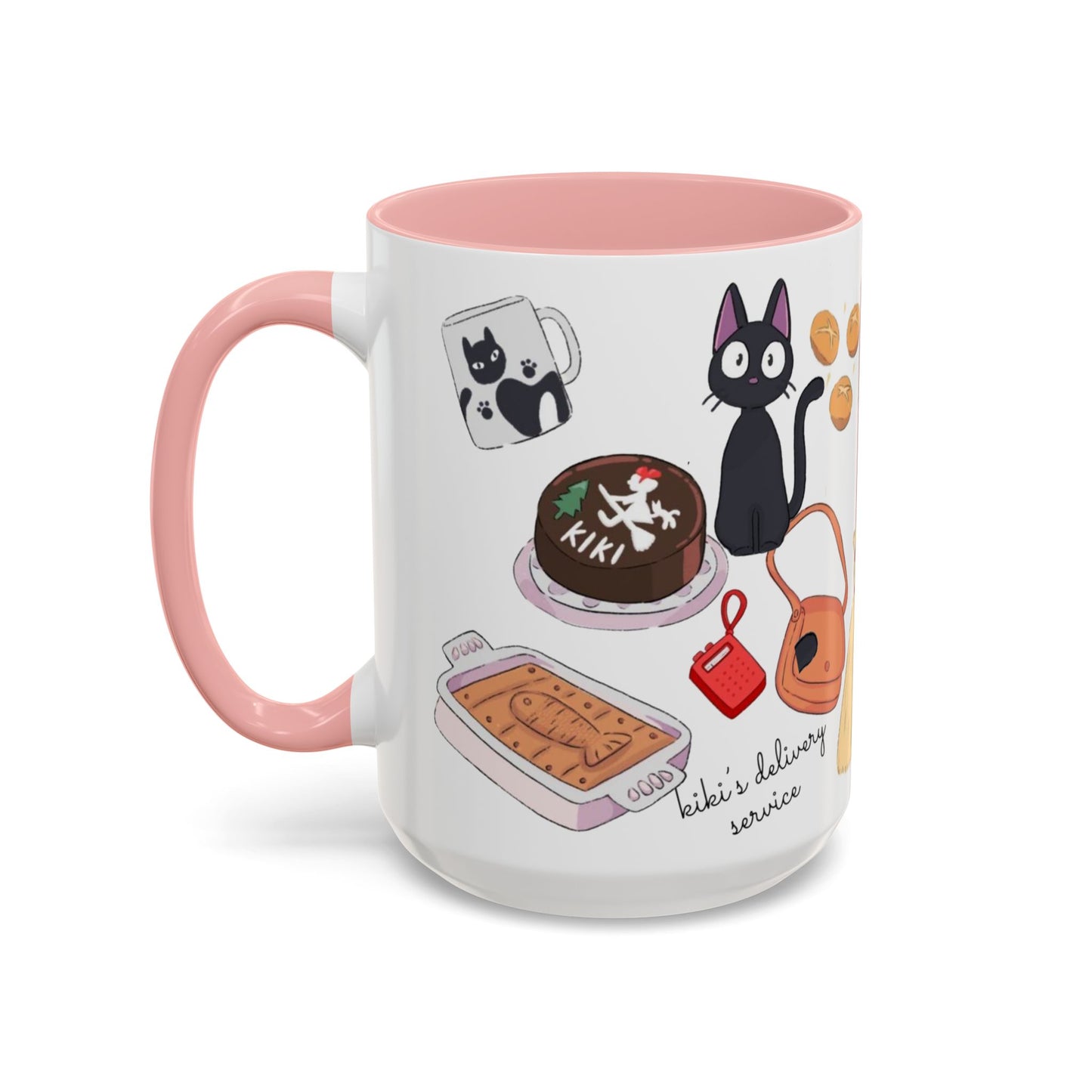 Jiji Funny Accent Mug – Kiki’s Delivery Service Color Handle Cup 11oz & 15oz – Cute Ghibli Cat Anime Gift