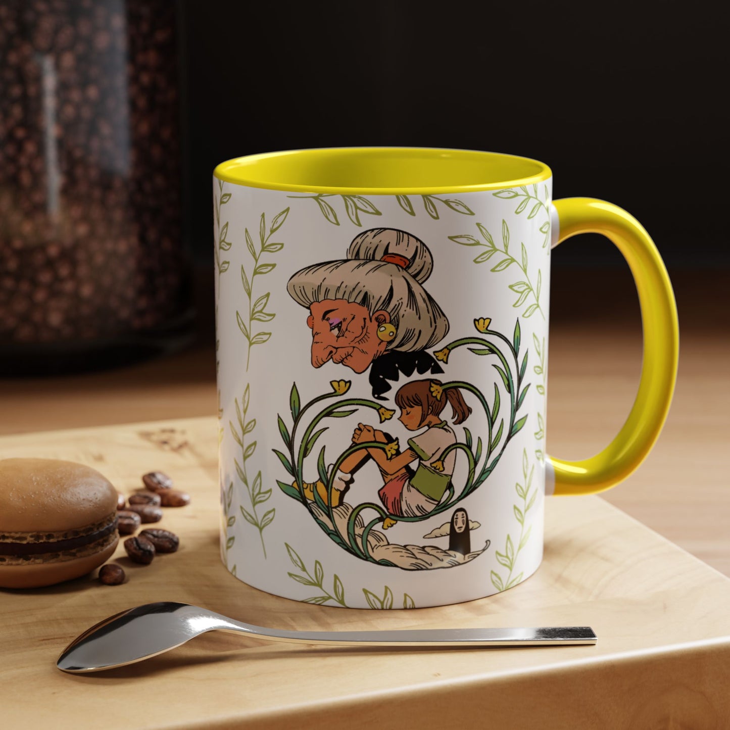 Spirited Away Chihiro Accent Mug – Studio Ghibli Coffee Cup with Colored Handle – 11oz & 15oz Ceramic Anime Gift