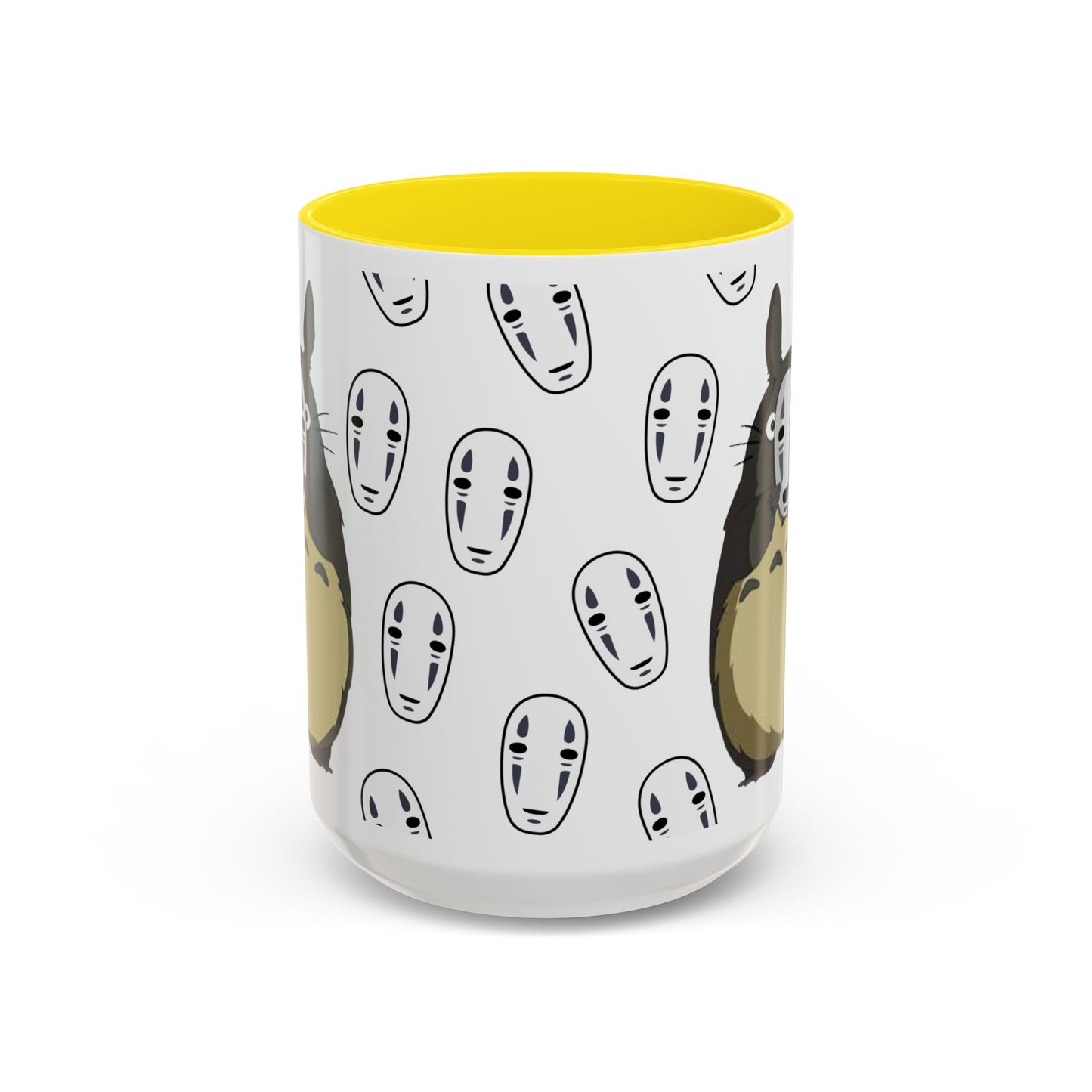 Totoro No Face Mask Accent Mug – Studio Ghibli Color Handle Cup 11oz & 15oz – Cute Anime Crossover Coffee Gift