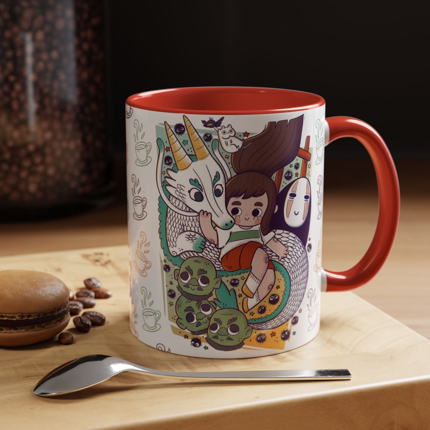 Spirited Away Accent Mug – Color Handle Anime Cup 11oz & 15oz – Studio Ghibli Coffee Mug Featuring Chihiro & No Face