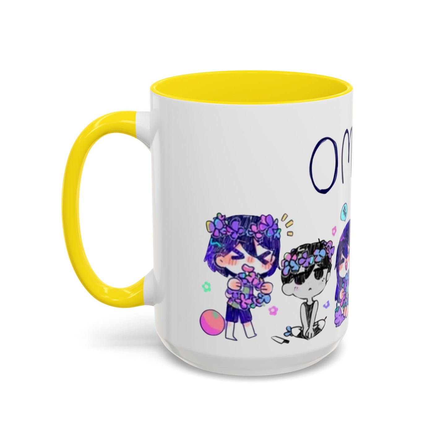 Family Omori Accent Handle Mug – 11oz & 15oz Color Handle Ceramic Cup – Cute Indie Game Gift for Omori Fans