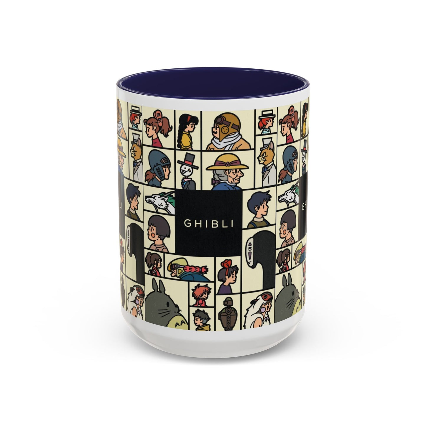 Studio Ghibli Characters Sketch Accent Mug – 11oz & 15oz Anime Coffee Cup with Color Handle