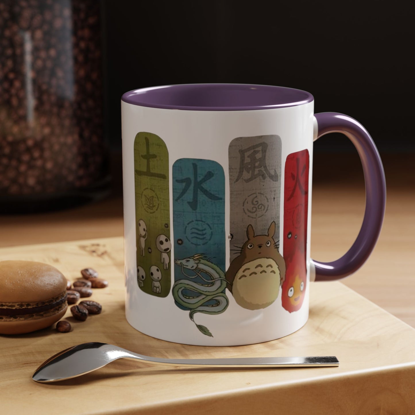 Studio Ghibli Figures Accent Mug – 11oz & 15oz Color Handle Anime Cup – Ghibli Character Coffee Mug for Fans