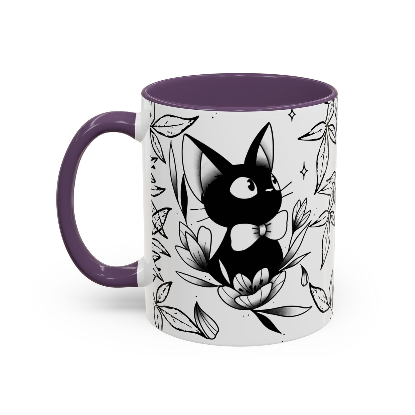 Jiji Cat Studio Ghibli Mug – 11oz & 15oz Accent Handle Coffee Cup – Cute Kiki’s Delivery Service Gift