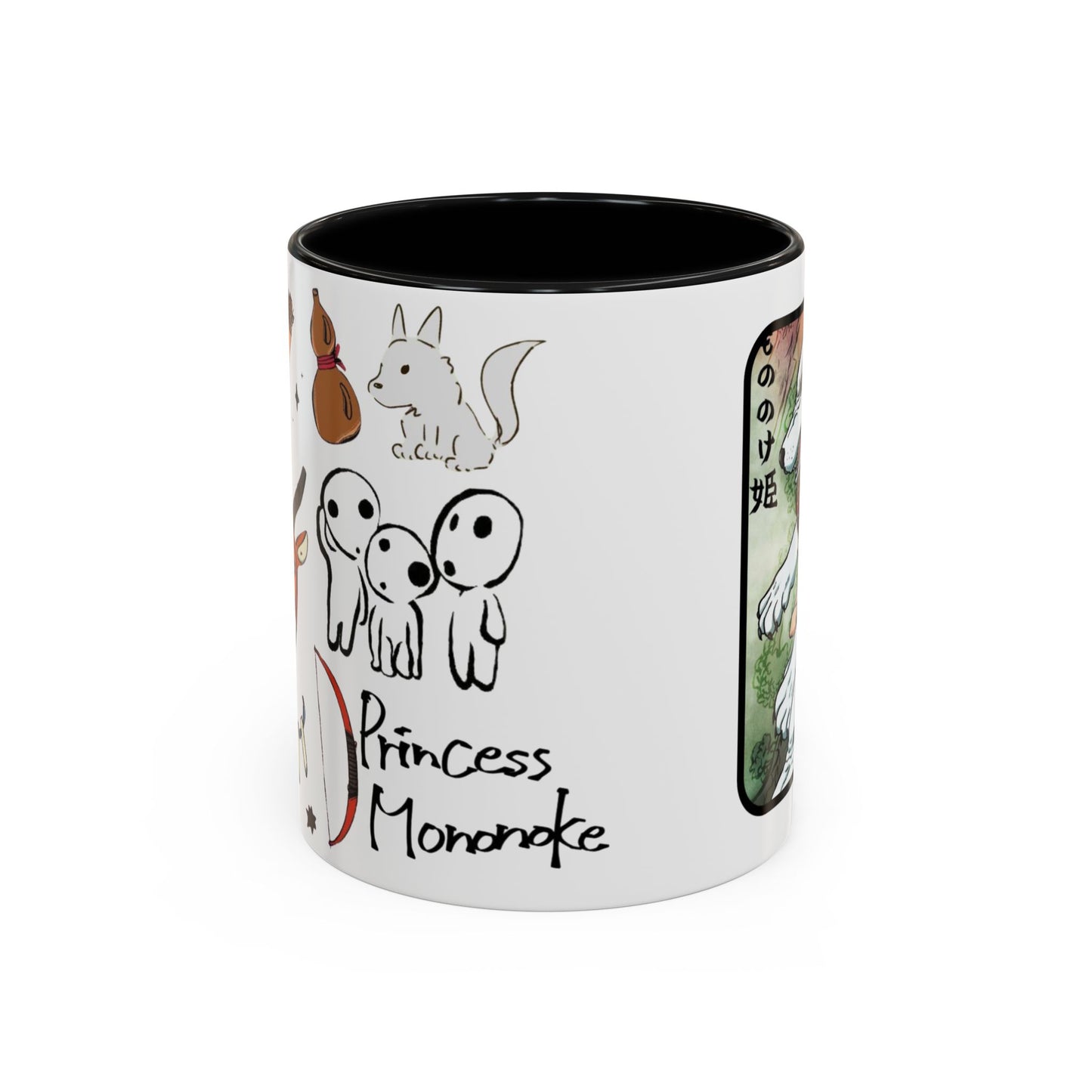 Princess Mononoke Accent Mug – Ghibli Collage Color Handle Cup 11oz & 15oz – Fantasy Anime Gift with San & Kodama