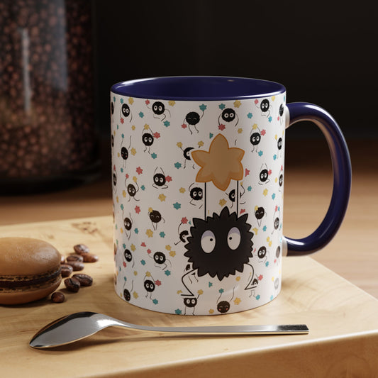 Soot Sprites Accent Mug – Studio Ghibli Color Handle Cup – 11oz & 15oz Ceramic Anime Gift