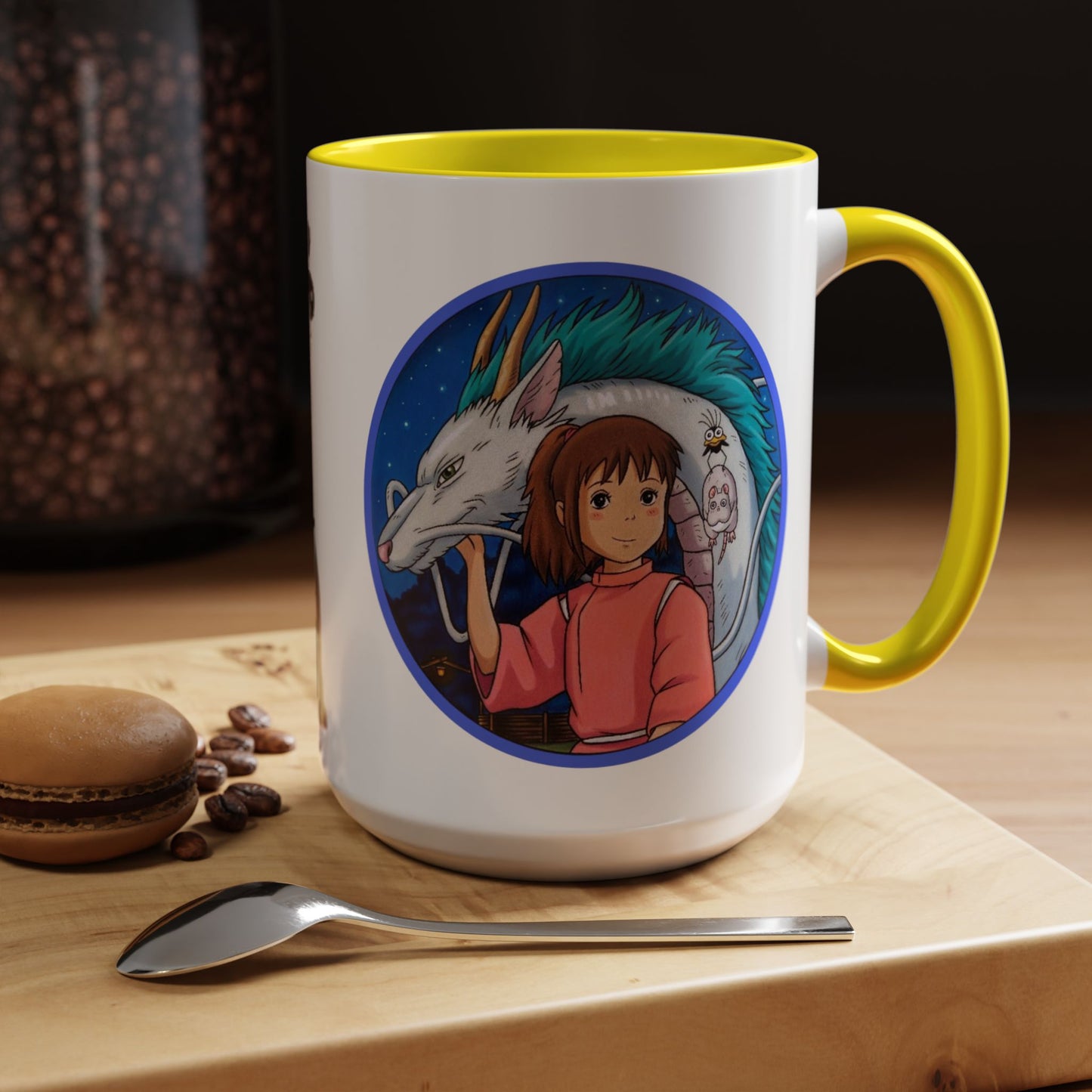 Spirited Away Moments Accent Mug – Color Handle Ghibli Cup 11oz & 15oz – Chihiro and Haku Anime Scene Gift