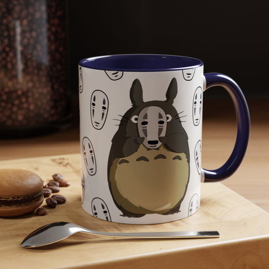 Totoro No Face Mask Accent Mug – Studio Ghibli Color Handle Cup 11oz & 15oz – Cute Anime Crossover Coffee Gift