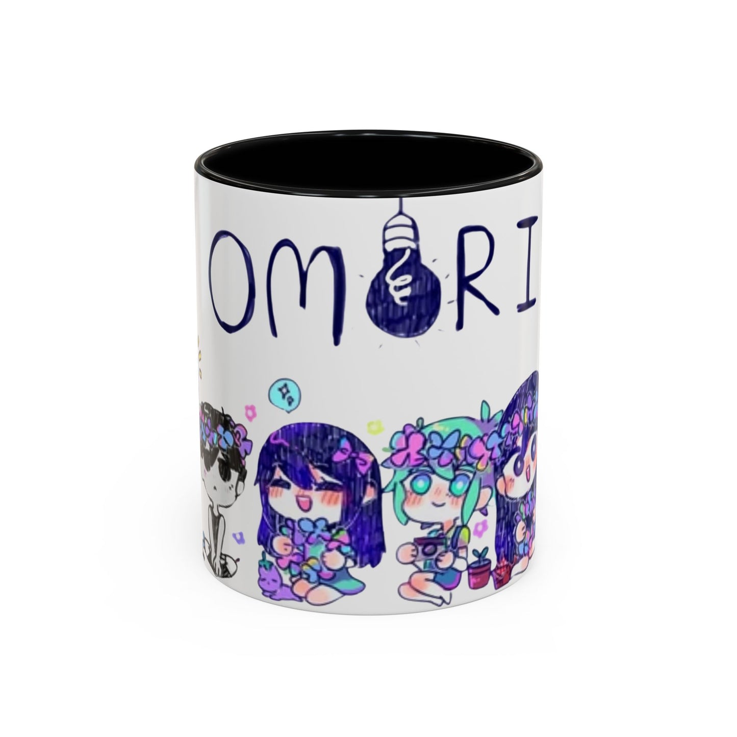 Family Omori Accent Handle Mug – 11oz & 15oz Color Handle Ceramic Cup – Cute Indie Game Gift for Omori Fans