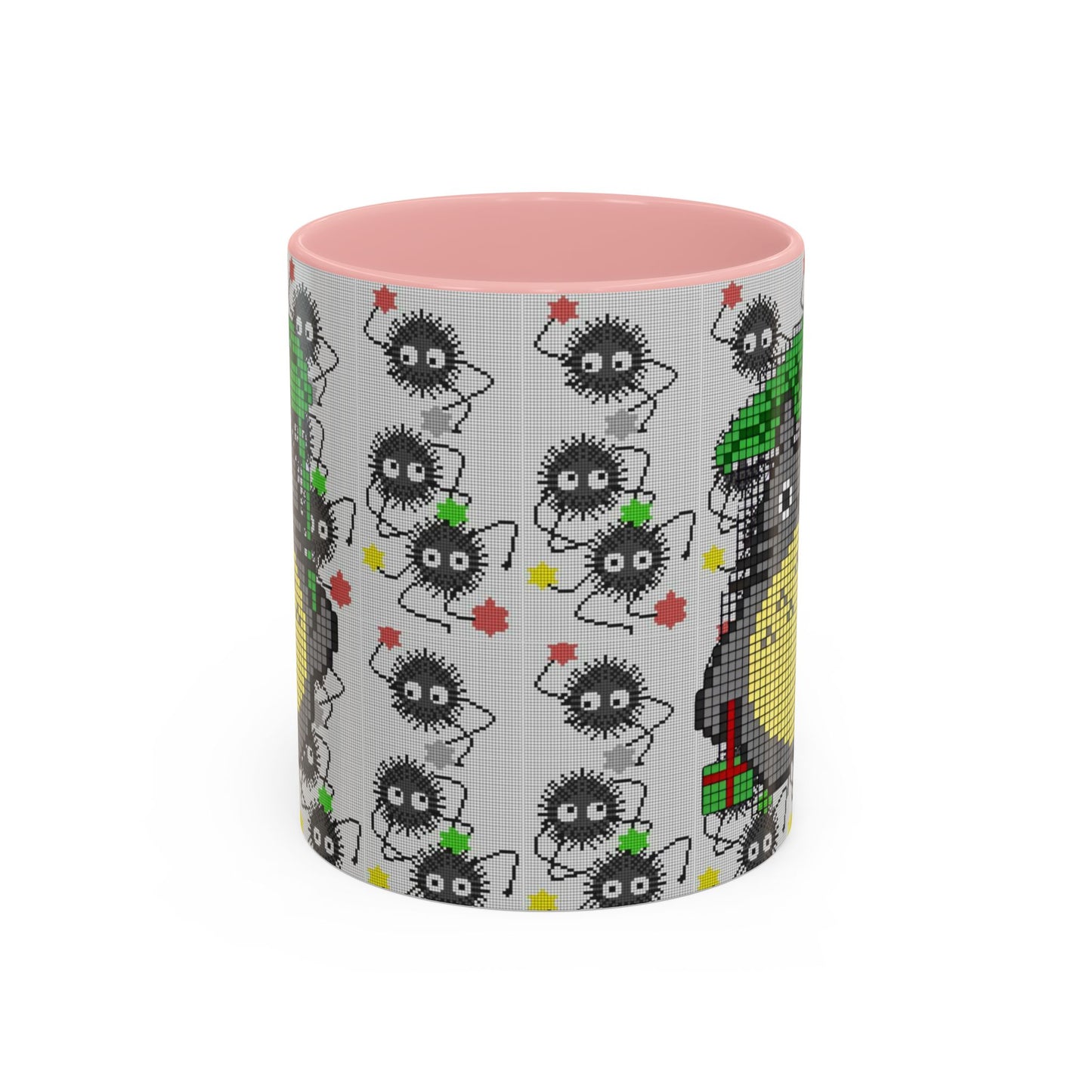 Totoro & Soot Sprites Accent Mug – Color Handle Studio Ghibli Cup – 11oz & 15oz Ceramic Anime Coffee Gift