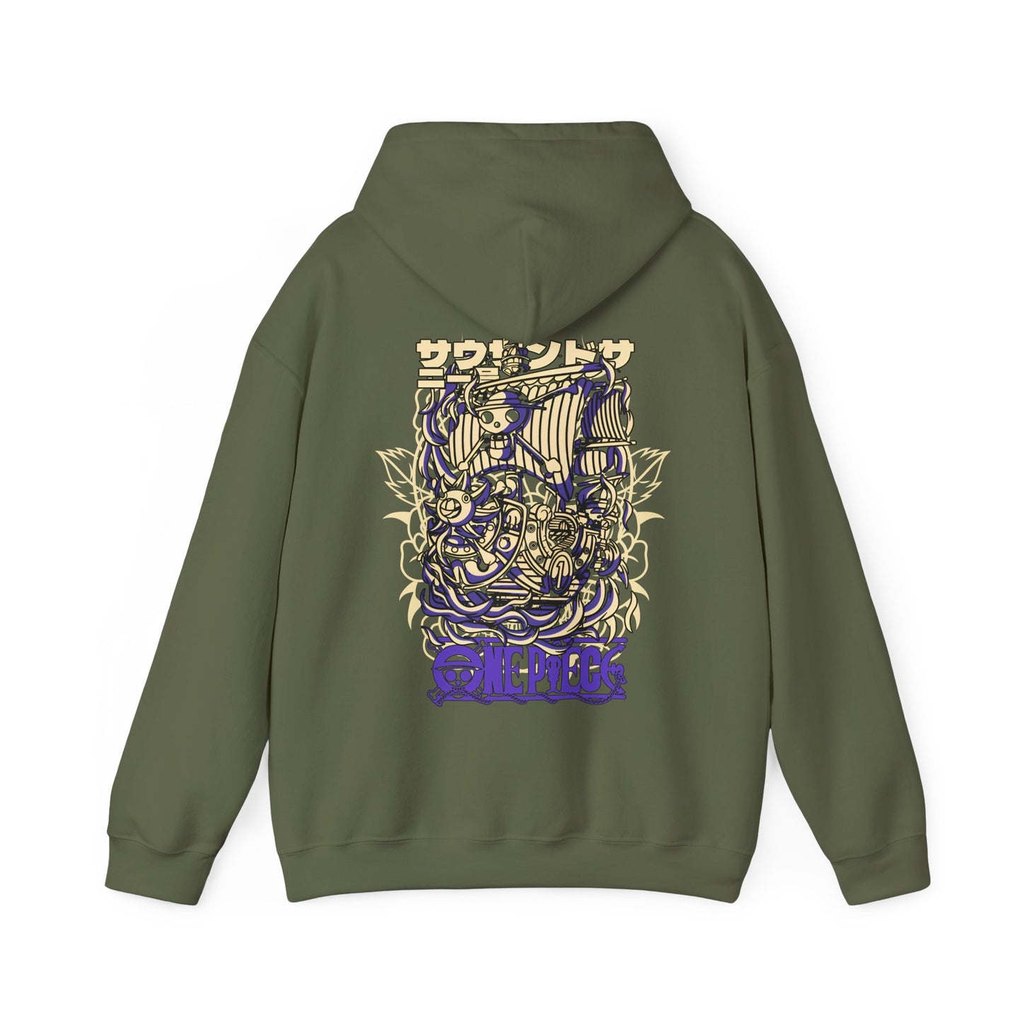 One Piece Ship Back Print Hoodie – 100% Cotton Anime Hoodie Featuring Going Merry & Thousand Sunny