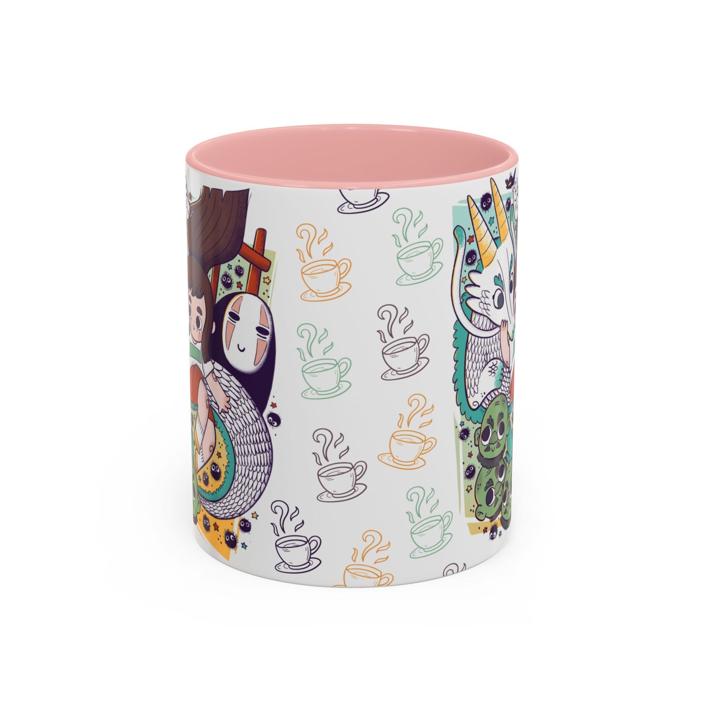 Spirited Away Accent Mug – Color Handle Anime Cup 11oz & 15oz – Studio Ghibli Coffee Mug Featuring Chihiro & No Face