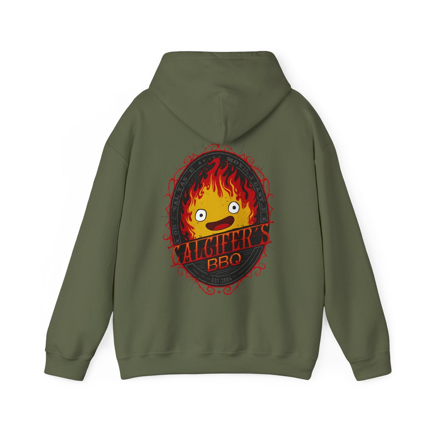 Calcifer BBQ Demon Flame Back Print Hoodie – 100% Cotton Studio Ghibli Fire Demon Hoodie