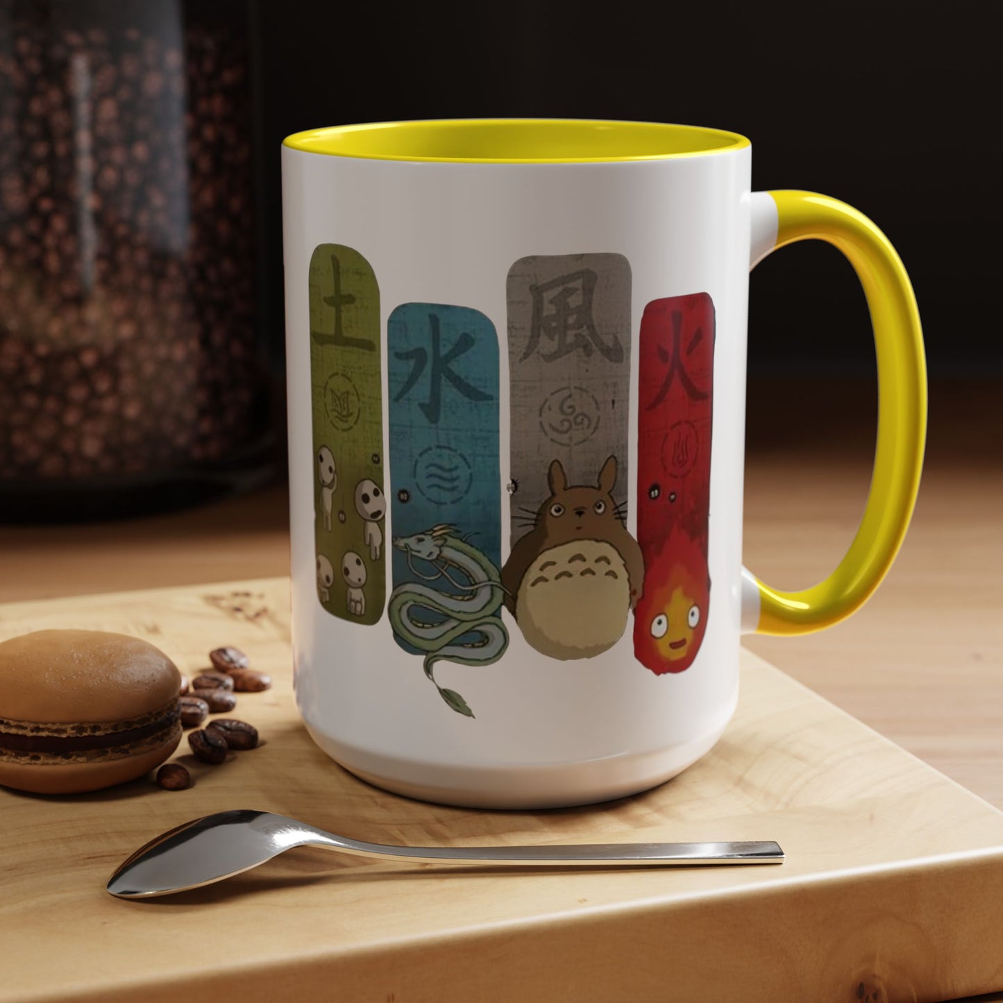 Studio Ghibli Figures Accent Mug – 11oz & 15oz Color Handle Anime Cup – Ghibli Character Coffee Mug for Fans