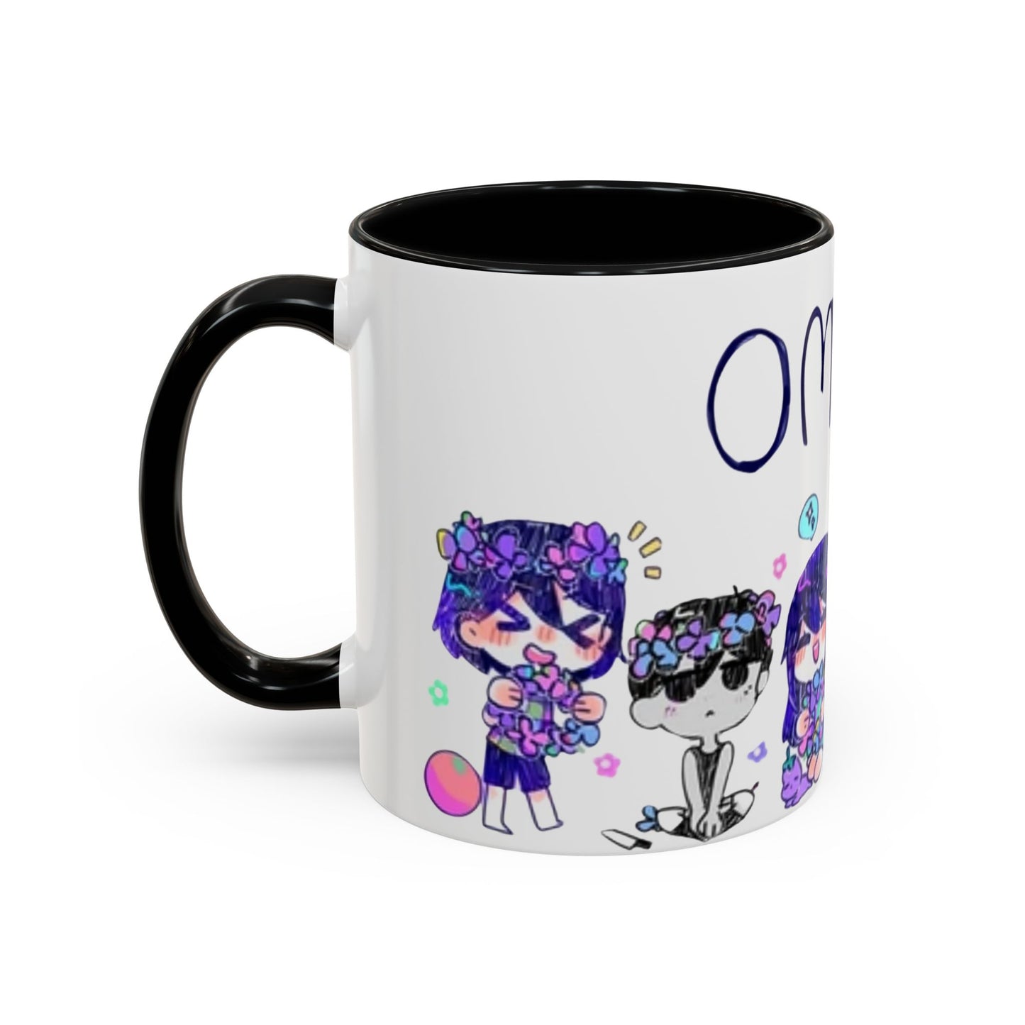 Family Omori Accent Handle Mug – 11oz & 15oz Color Handle Ceramic Cup – Cute Indie Game Gift for Omori Fans