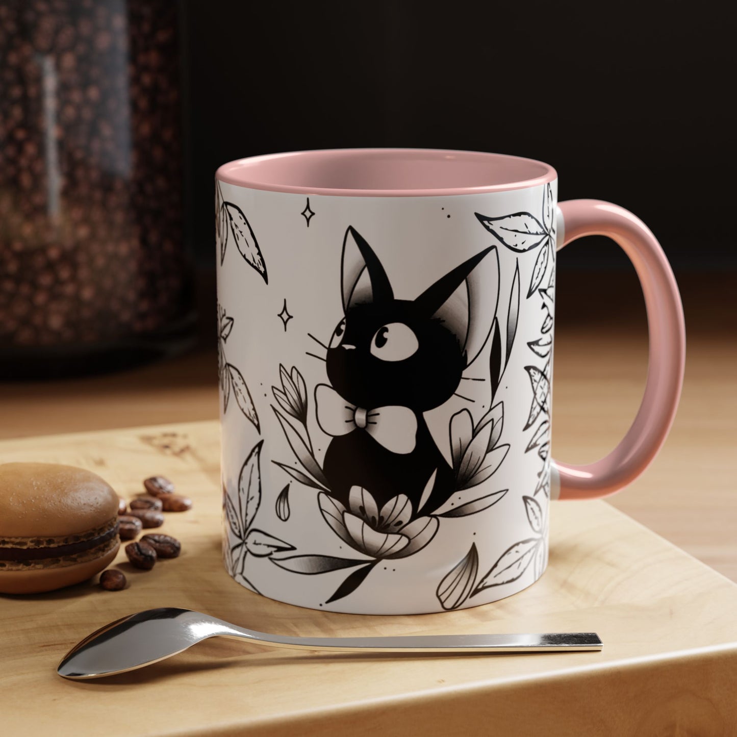 Jiji Cat Studio Ghibli Mug – 11oz & 15oz Accent Handle Coffee Cup – Cute Kiki’s Delivery Service Gift