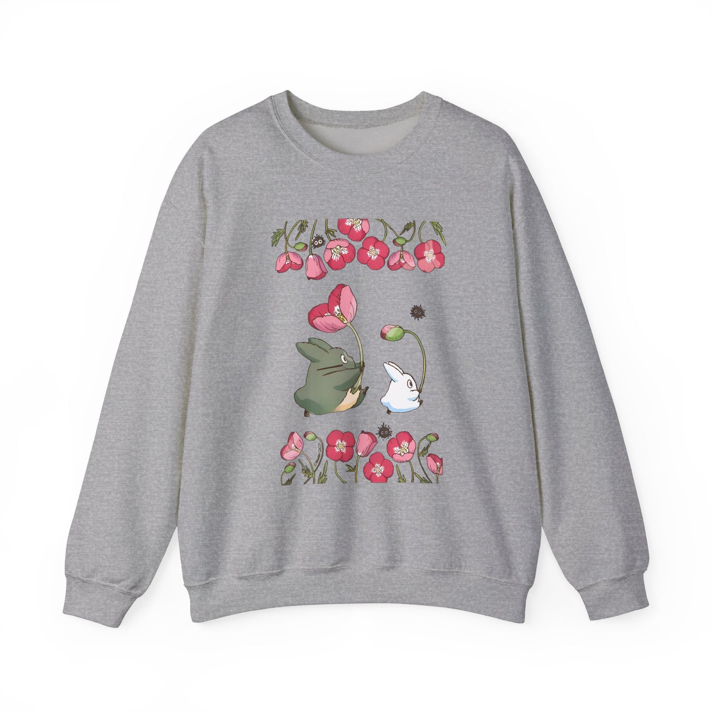 Totoro Cute Flowers Sweatshirt – 100% Cotton Studio Ghibli Cozy Anime Pullover
