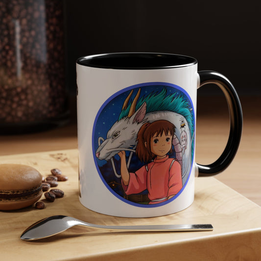 Spirited Away Moments Accent Mug – Color Handle Ghibli Cup 11oz & 15oz – Chihiro and Haku Anime Scene Gift