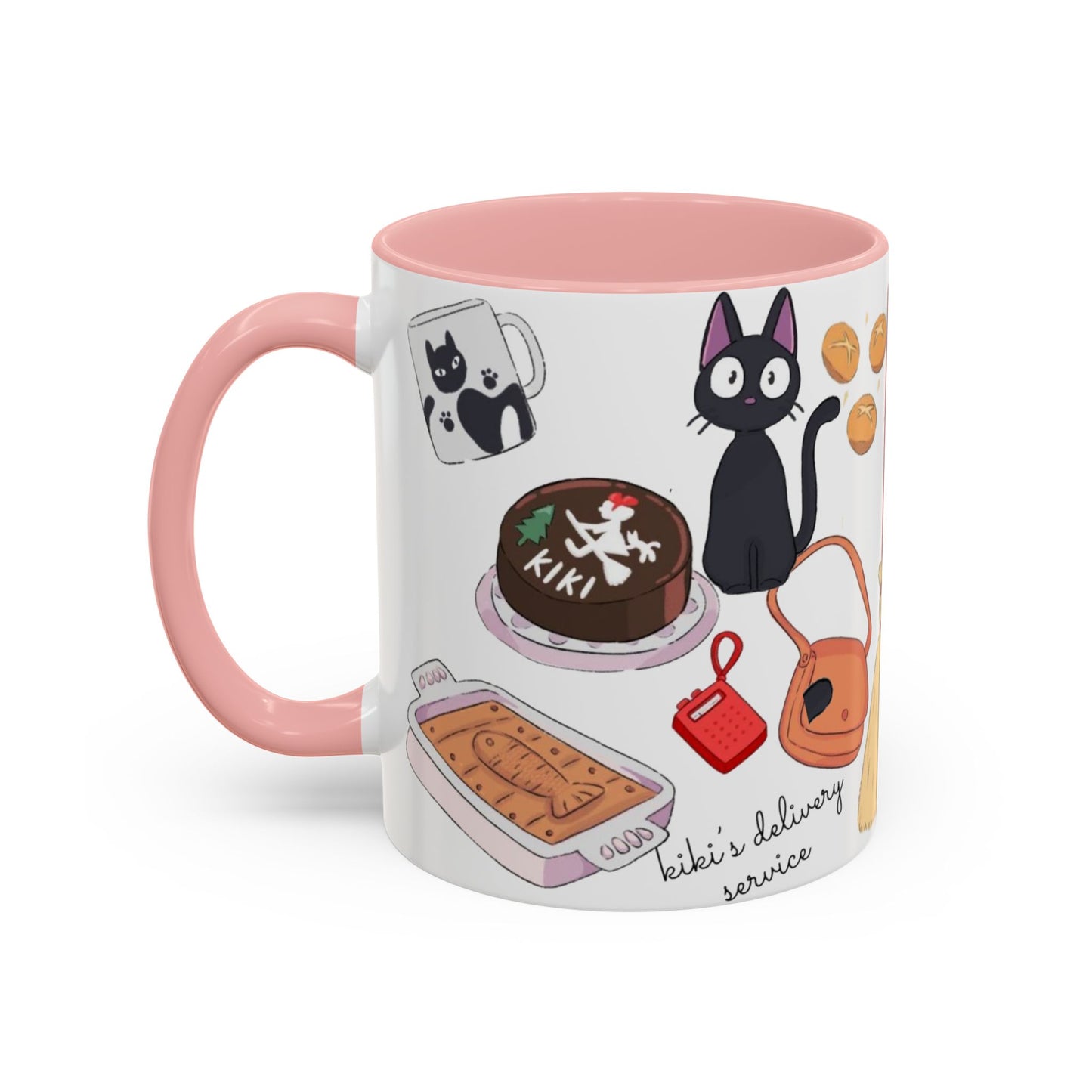 Jiji Funny Accent Mug – Kiki’s Delivery Service Color Handle Cup 11oz & 15oz – Cute Ghibli Cat Anime Gift