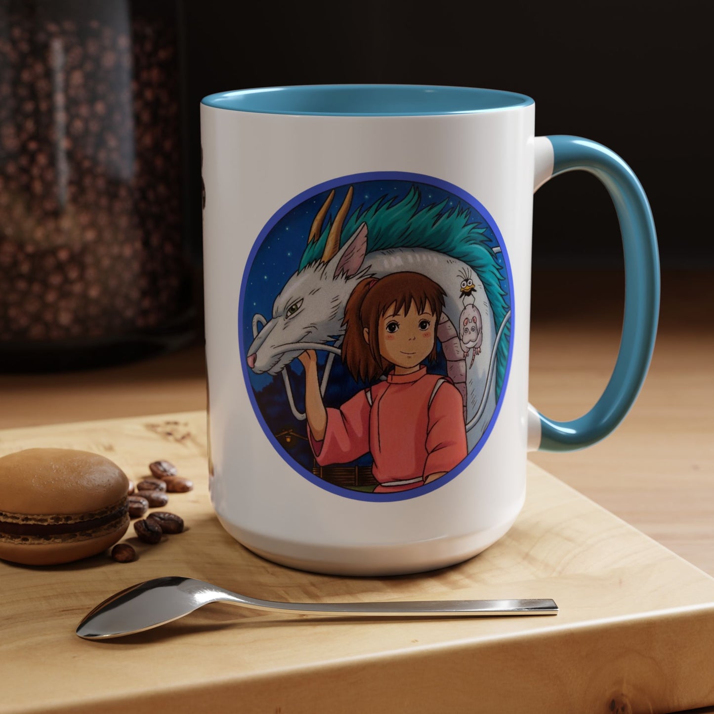 Spirited Away Moments Accent Mug – Color Handle Ghibli Cup 11oz & 15oz – Chihiro and Haku Anime Scene Gift
