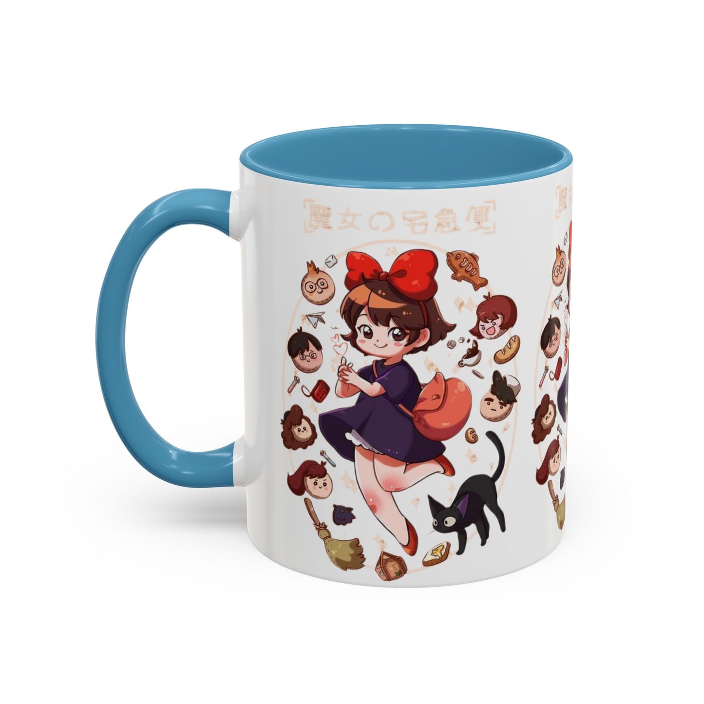 Kiki’s Delivery Service Accent Mug – Stained Glass Anime Cup 11oz & 15oz – Ghibli Inspired Color Handle Mug