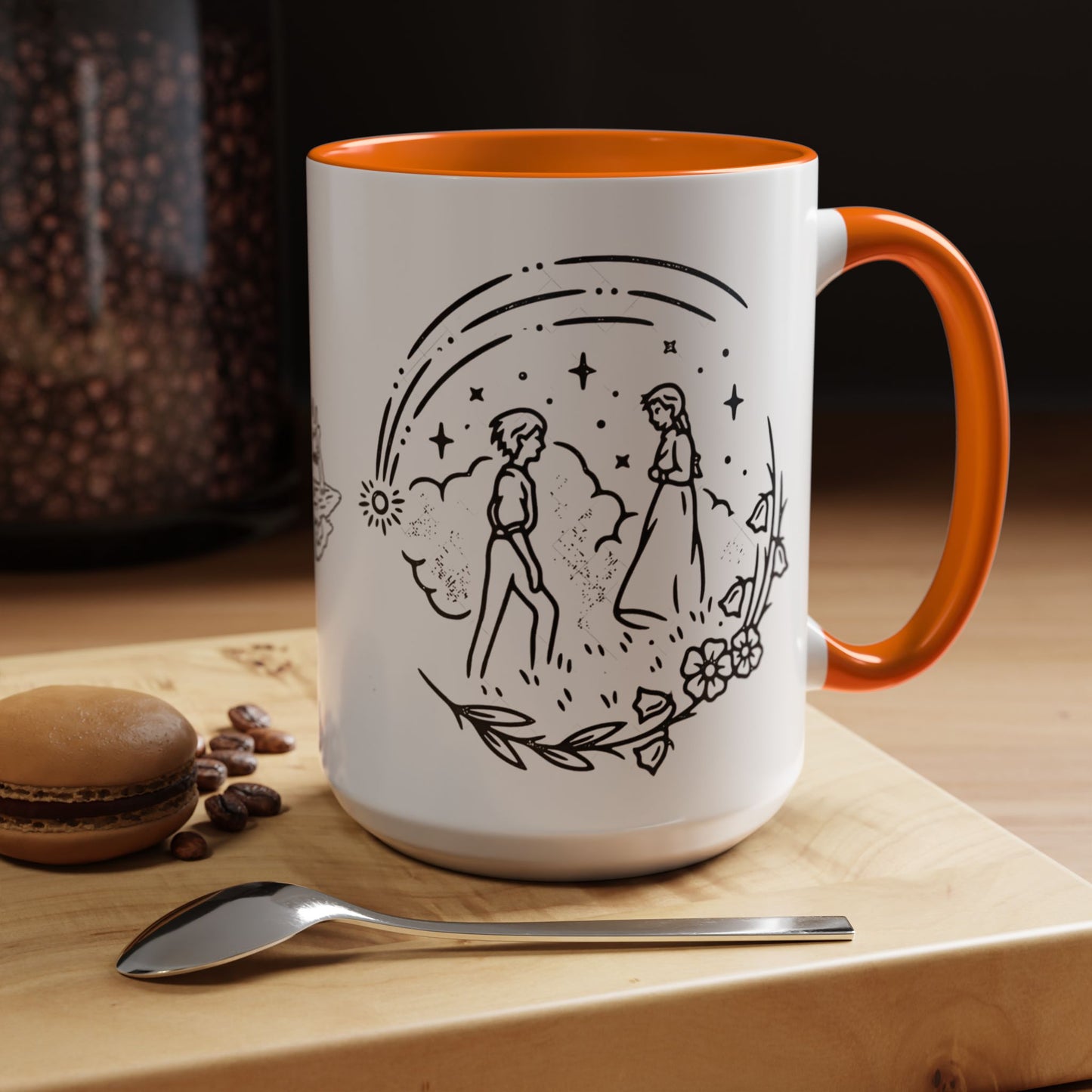 Calcifer Accent Mug – Howl’s Moving Castle Cup with Colored Handle – Studio Ghibli Gift 11oz & 15oz