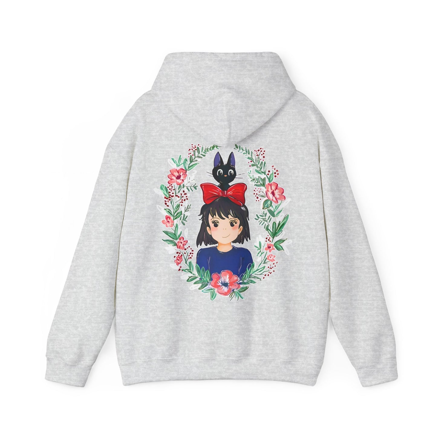 Kiki’s Delivery Service Floral Back Print Hoodie – 100% Cotton Studio Ghibli Anime Sweatshirt