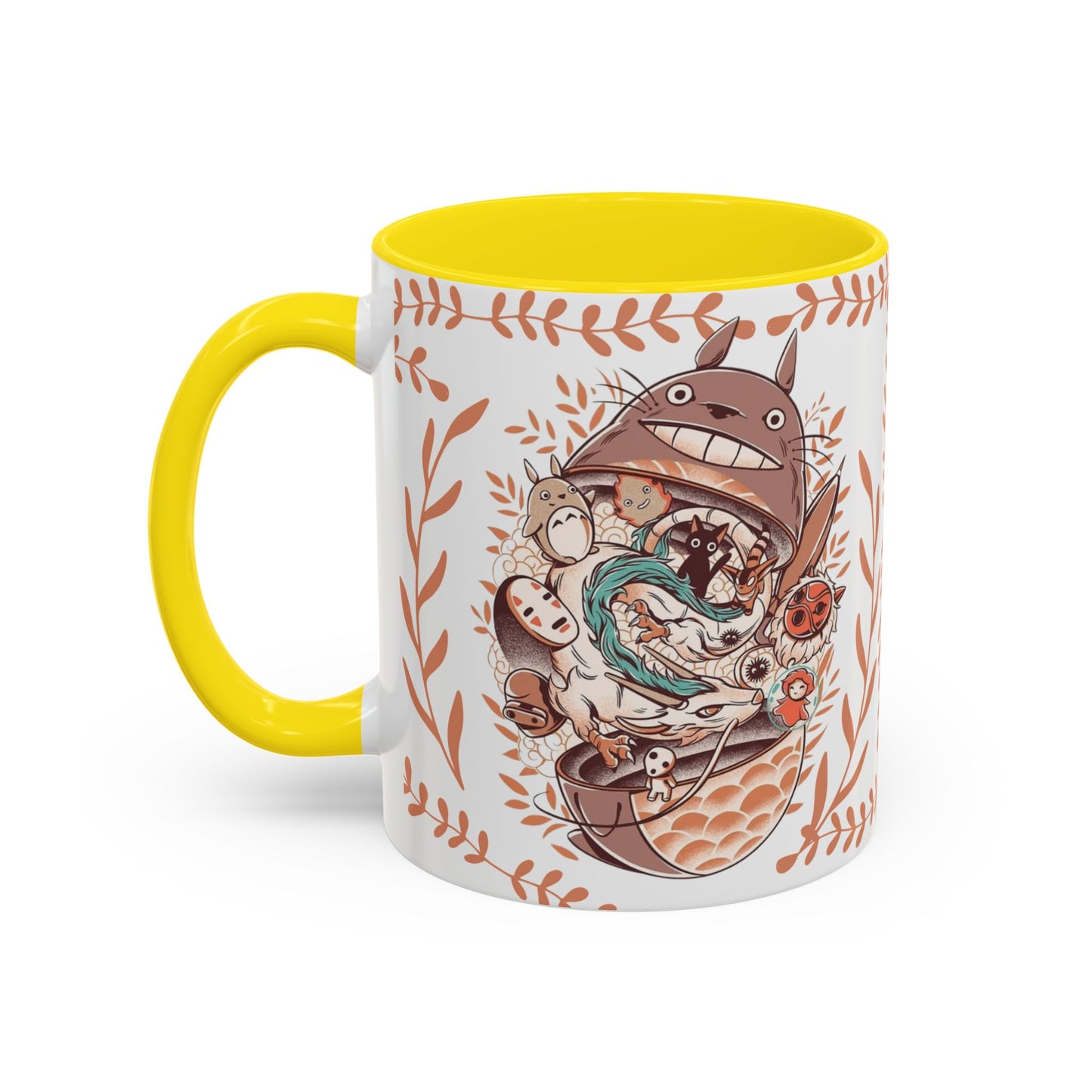 Totoro Matryoshka Accent Mug – 11oz & 15oz Studio Ghibli Inspired Coffee Cup with Color Handle