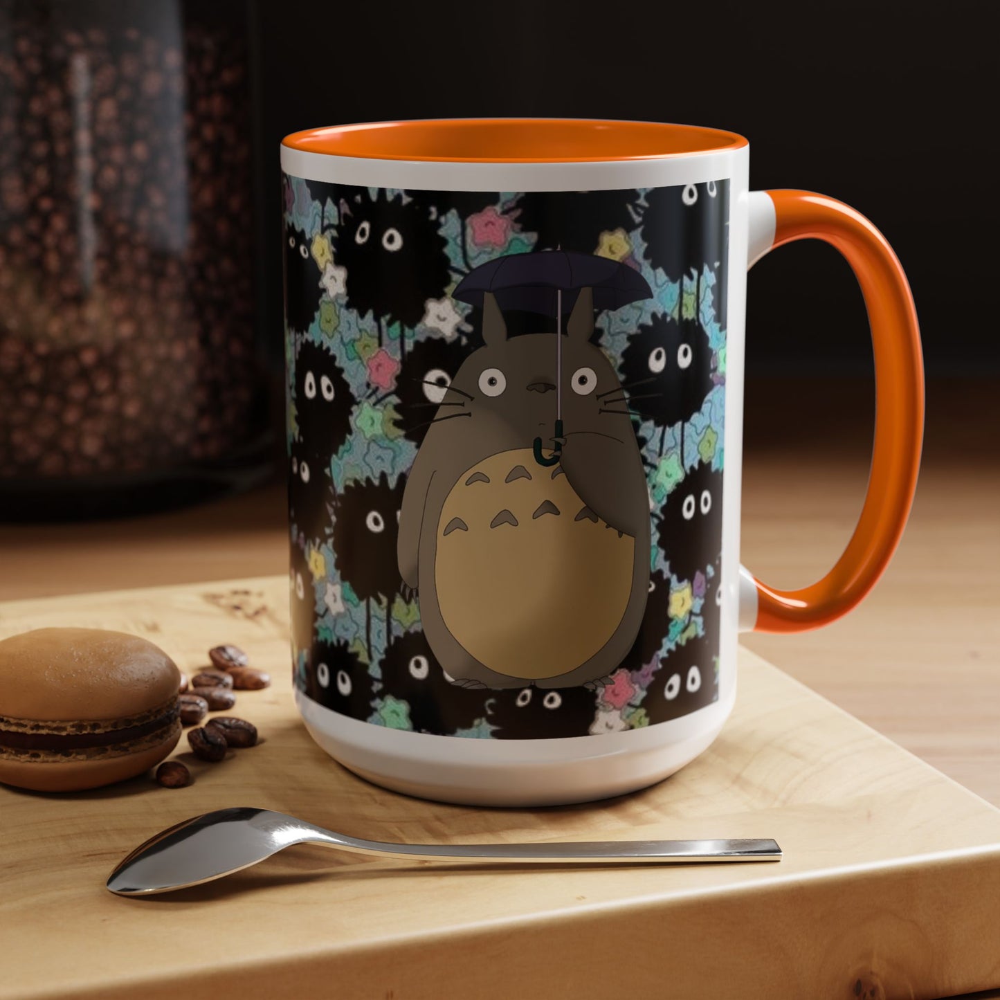 Totoro & Soot Sprites Accent Mug – Studio Ghibli Color Handle Cup – 11oz & 15oz Ceramic Anime Gift