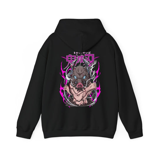 Inosuke Hashibira Demon Slayer Back Print Hoodie – 100% Cotton Anime Hoodie for Boar Head Fans